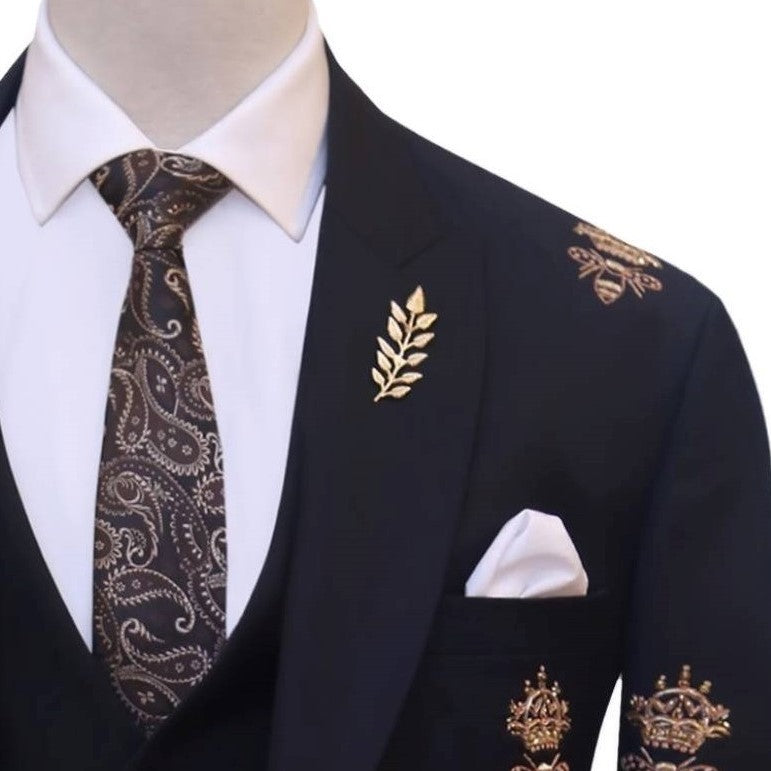 Bespoke honey bee black custom embellished 3 piece suit | Best Wedding Suit for Groom 2