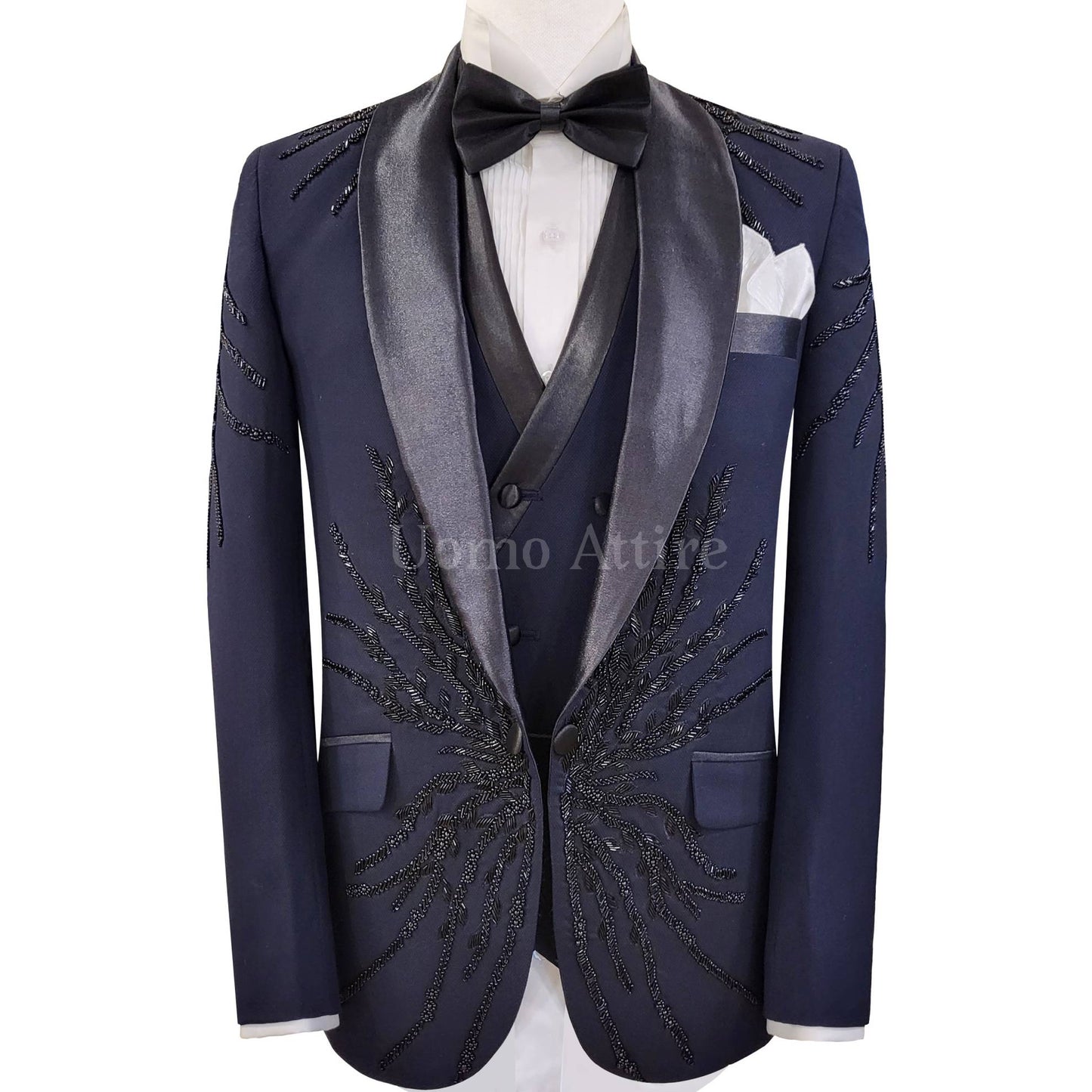 
                  
                    Custom tailored navy blue embellished tuxedo 3 piece suit for groom | Wedding suit for groom
                  
                