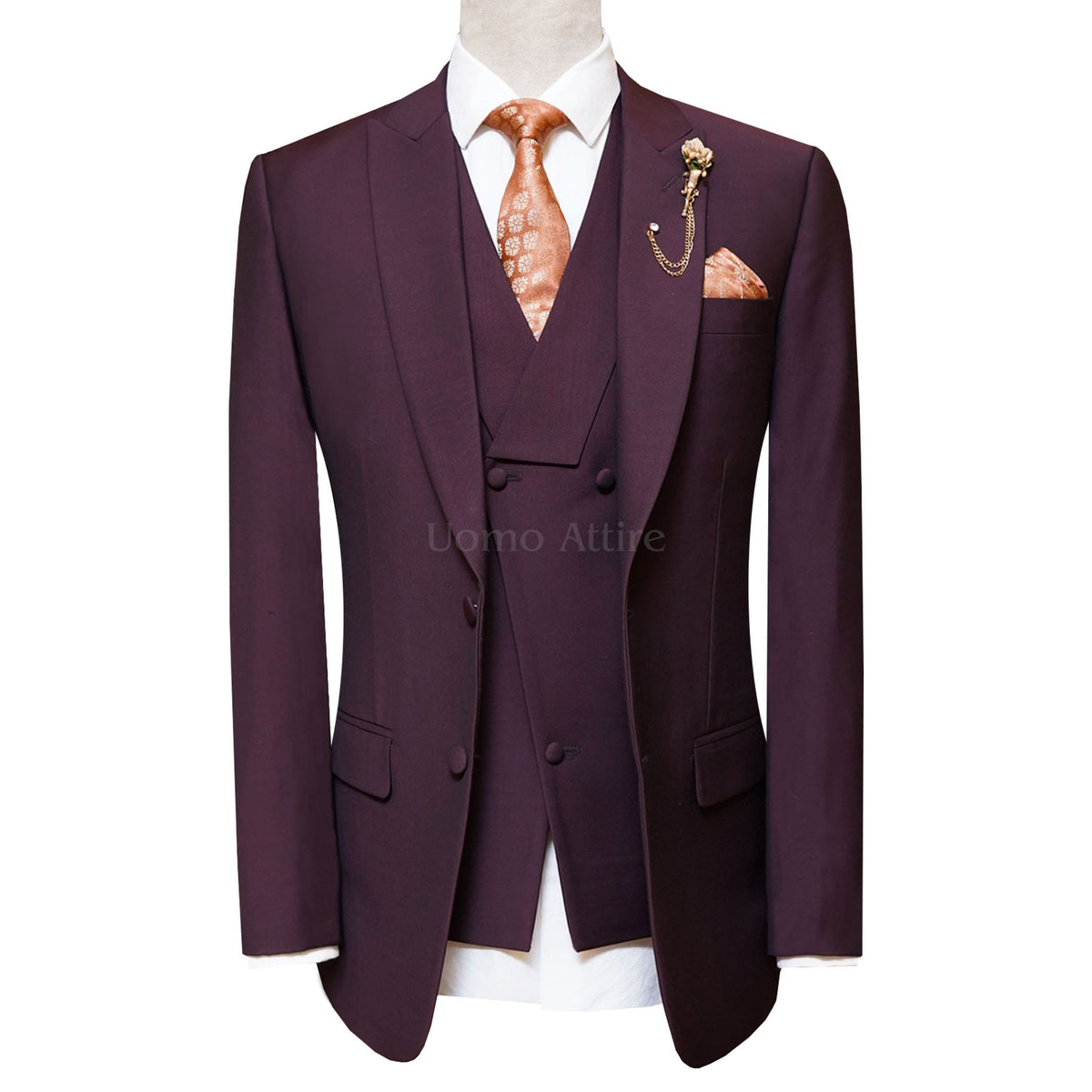 Burgundy Italian tailored fit 3 piece suit for men - Ottavio