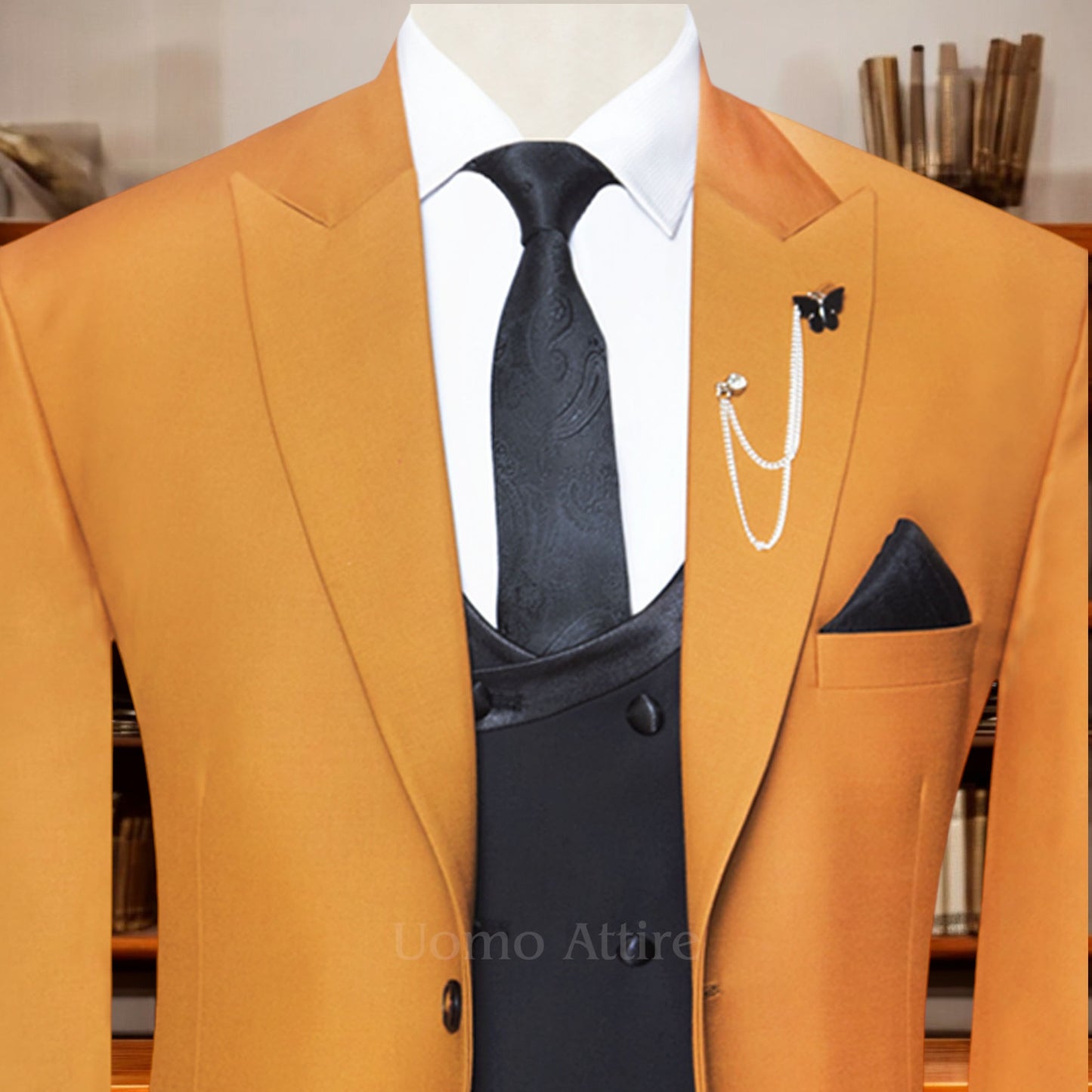 orange 3 piece suit