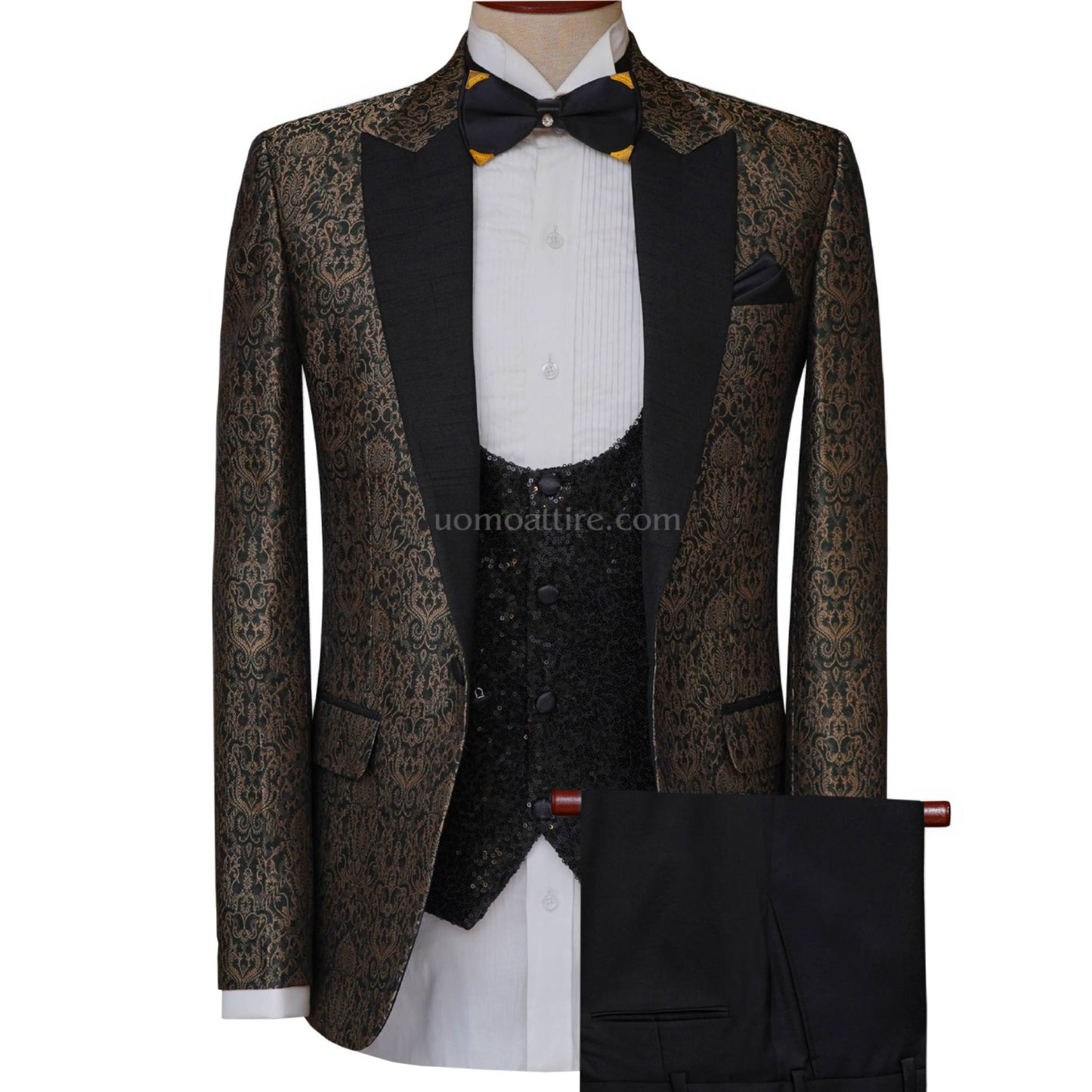 Bespoke tuxedo 3 piece suit in self embossed textured fabric, tuxedo suit, jamawar tuxedo suit | Tuxedo Suit