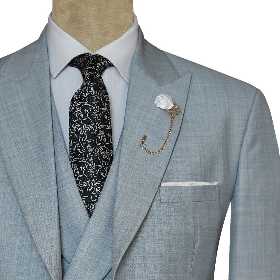 Bespoke Light Blue Wedding Suit Style for Men with Formal Tie and Pocket Square in USA