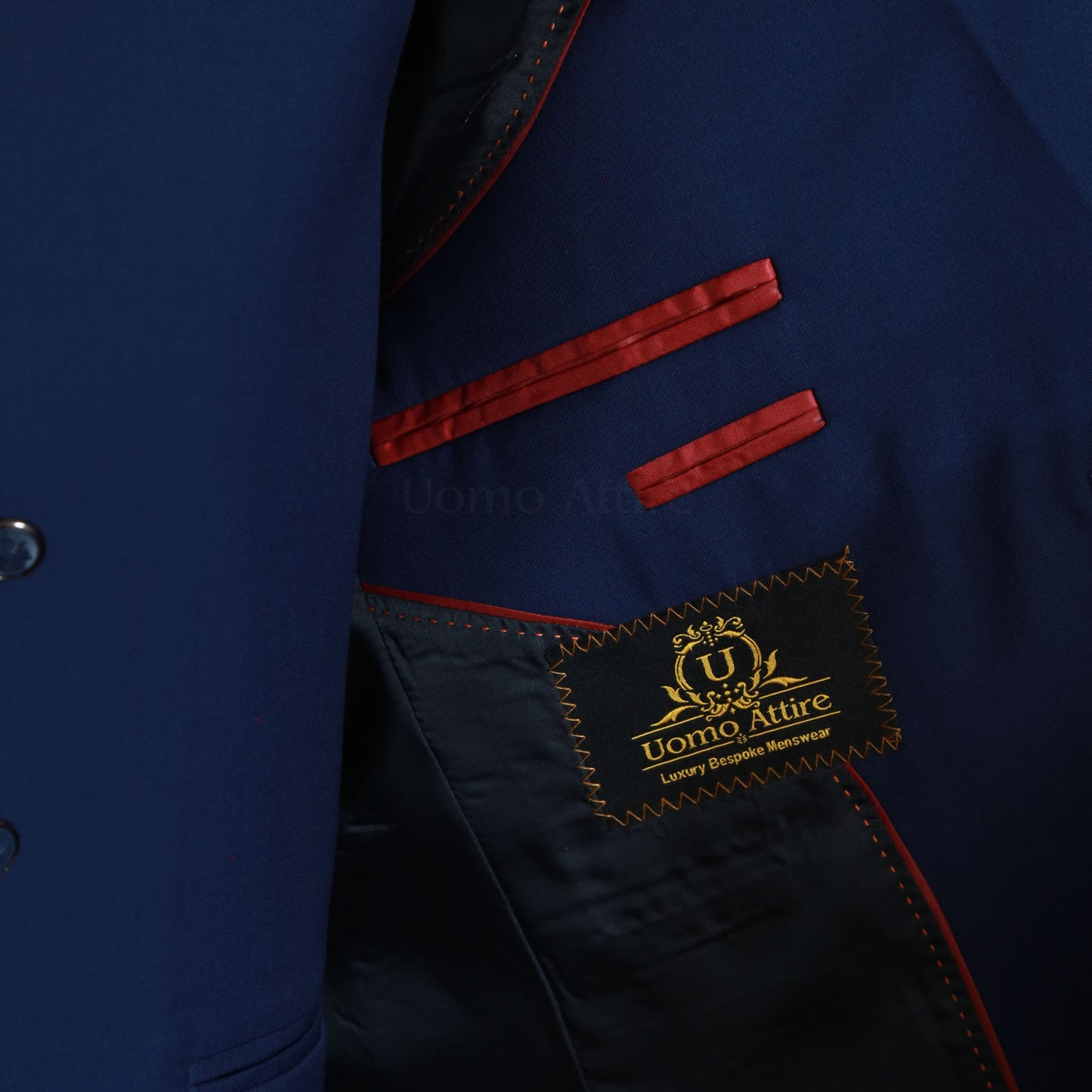 Bespoke Tailored Navy Blue 3 Piece Suit for Men Inside Round Lining Fashion