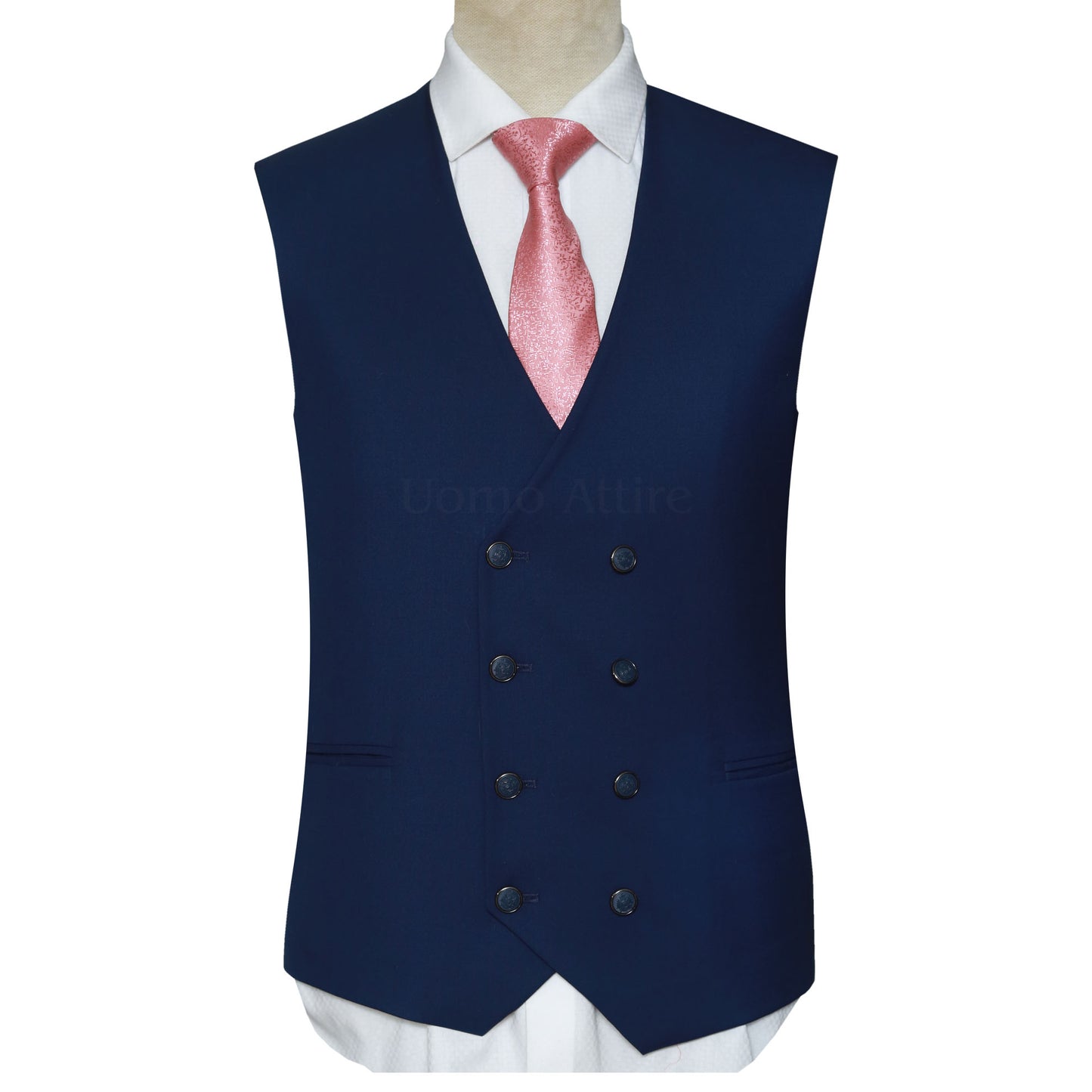 Bespoke Tailored Navy Blue 3 Piece Suit for Men Vest