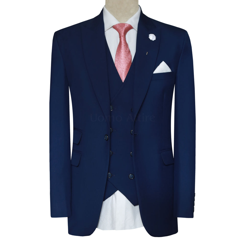 Bespoke Tailored Navy Blue 3 Piece Suit for Men