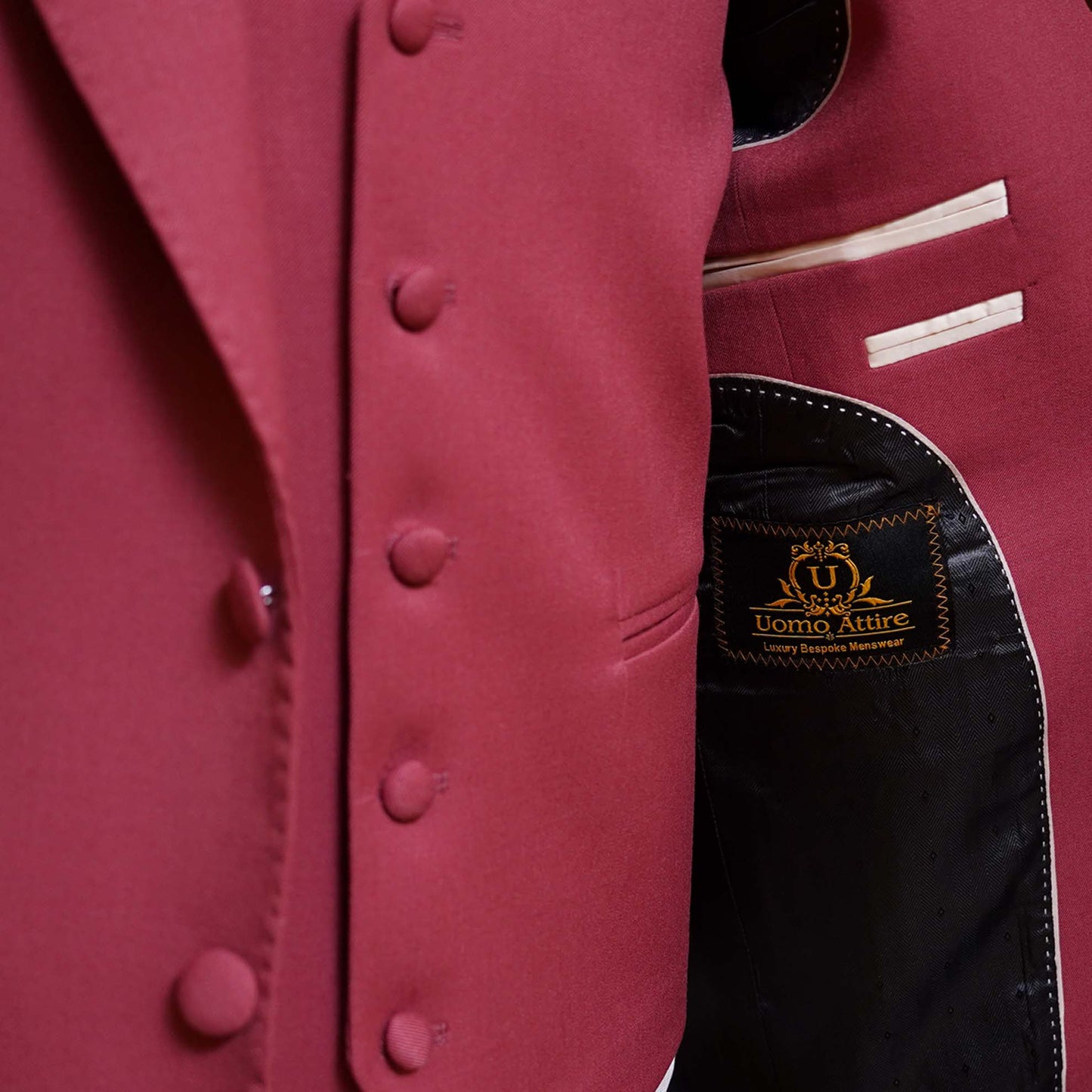 Bespoke Wine Red Men's Wedding Suit For Groom Inside Round Lining Fashion