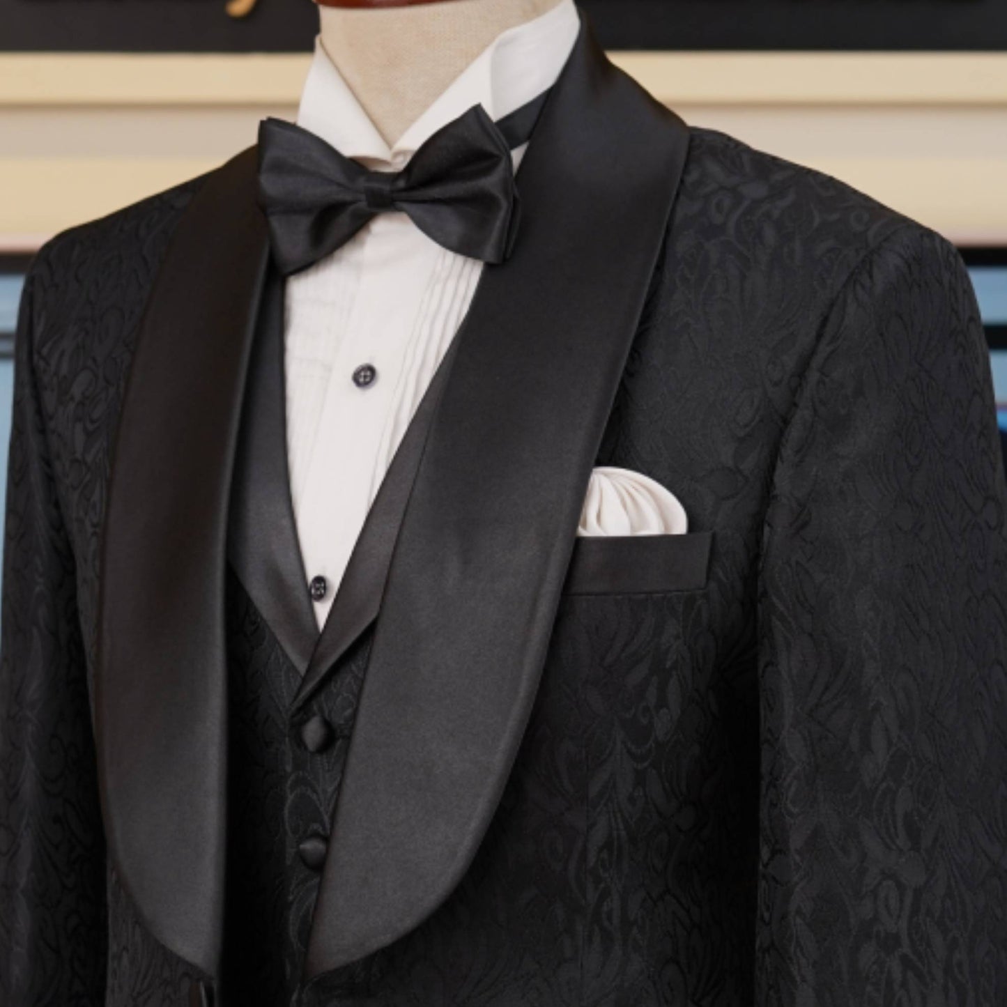 Black Tuxedo 3-Piece Suit with Single-Breasted Vest, black tuxedo suit, Black Tie Event 2