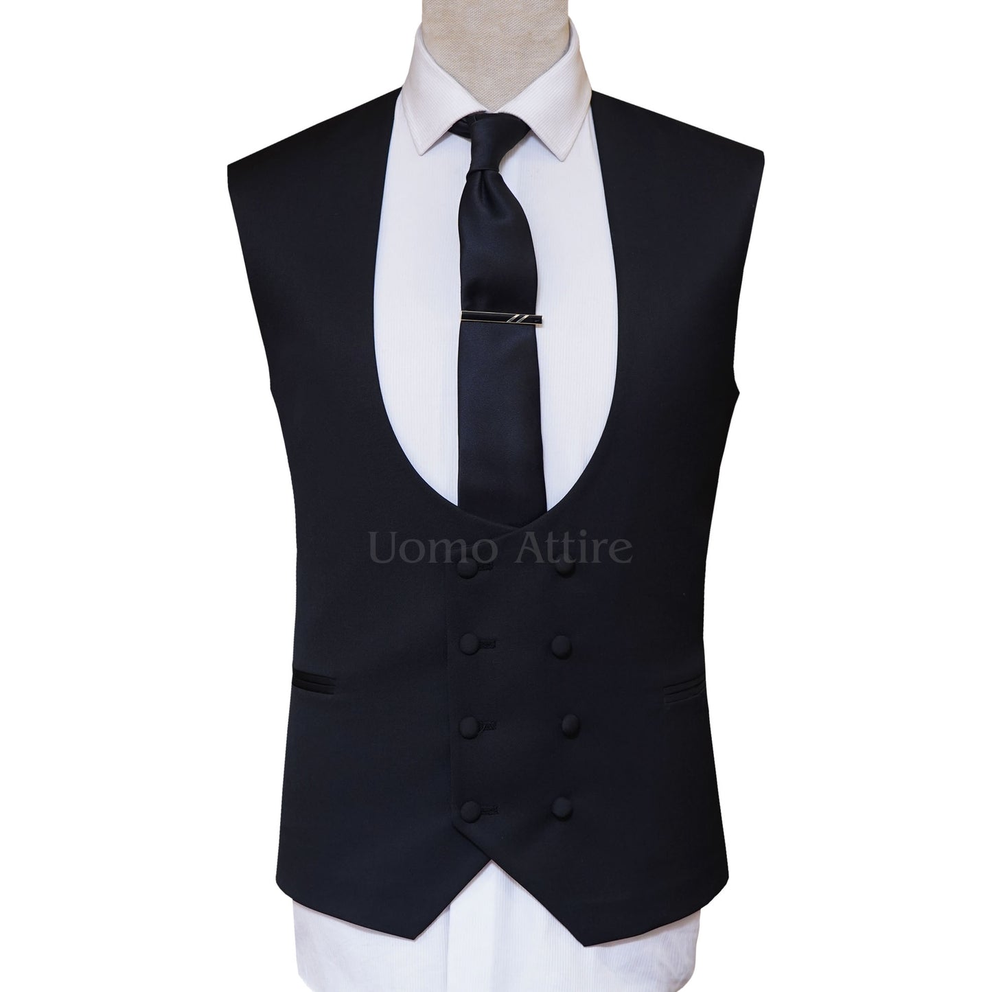
                  
                    Black Double Breasted Vest with Sage Green Tuxedo Suit for Men in USA
                  
                