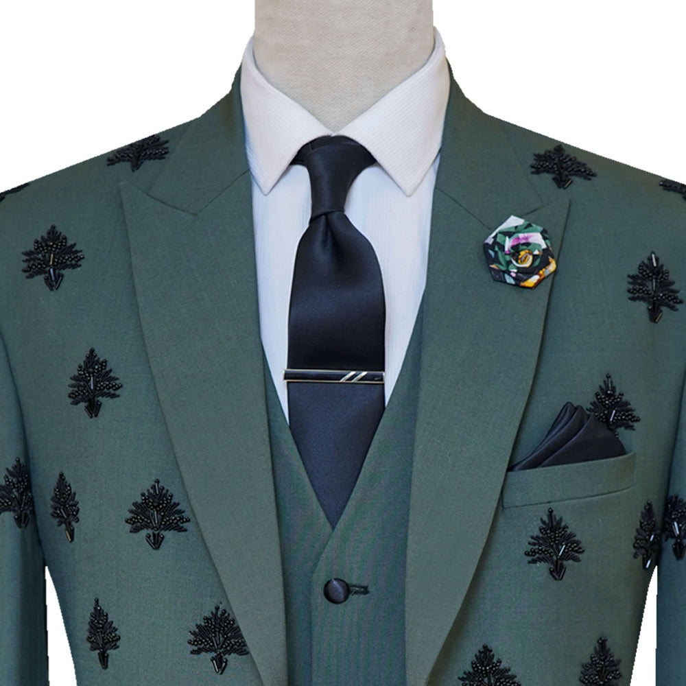 
                  
                    Black Embellished Green Wedding 3 Piece Suit For Men with Lapel Pin and Pocket Square
                  
                