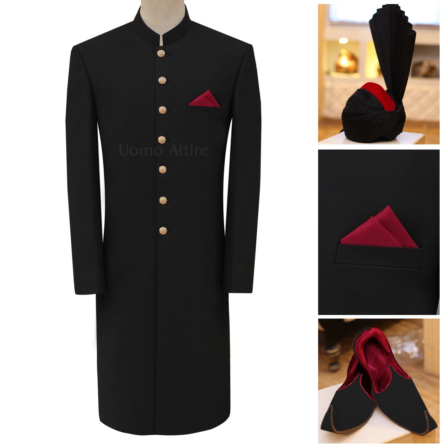 Black Tropical Fabric Wedding Sherwani for Groom in USA