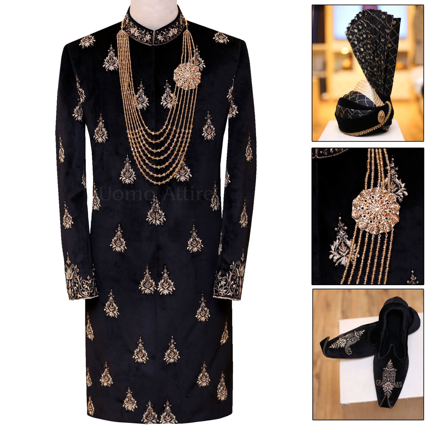 Black Velvet Wedding Sherwani for Groom