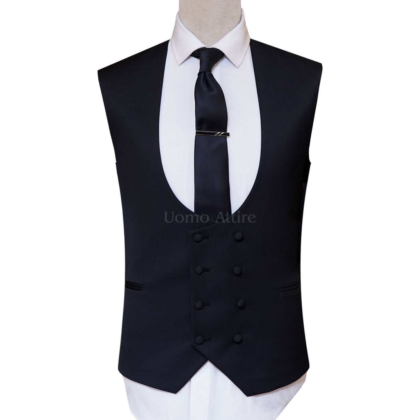 Black Double Breasted Vest for Custom Embellished Light Green Three Piece Suit | Three Piece Suit for Men