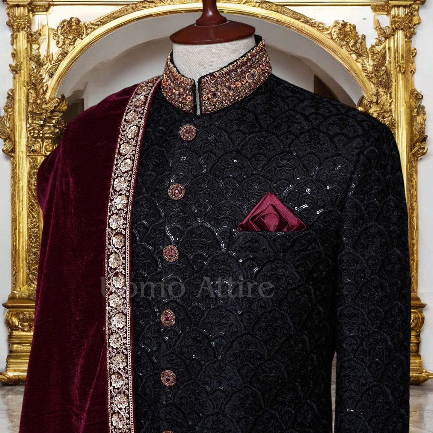 Black Fully Embroidered Sherwani for Groom Wedding
