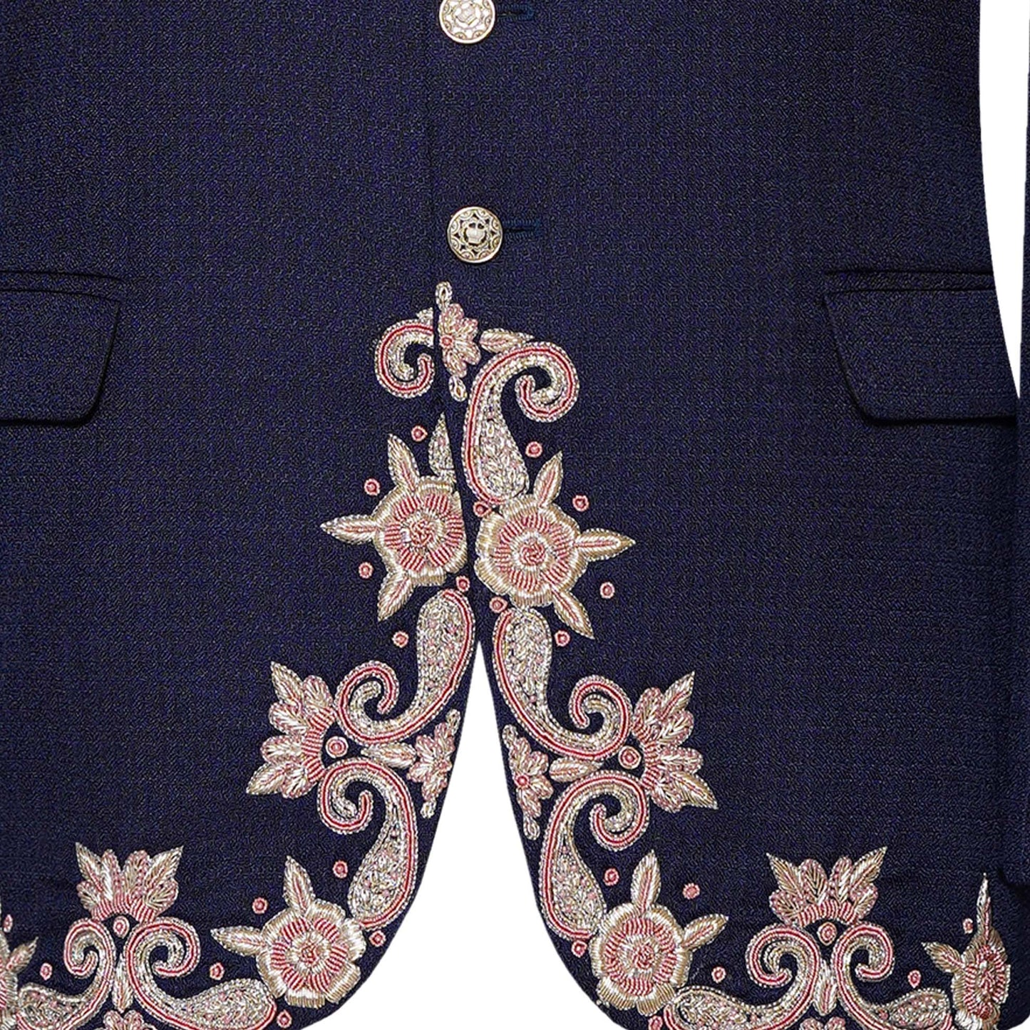 Blue Wedding Prince Coat For Men With Tea Pink Handwork