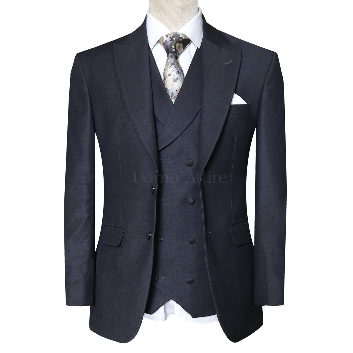 Mens Charcoal Mantoni Suit – Classic 3 Piece Dark Grey Suit for Business, Wedding and Formal Wear