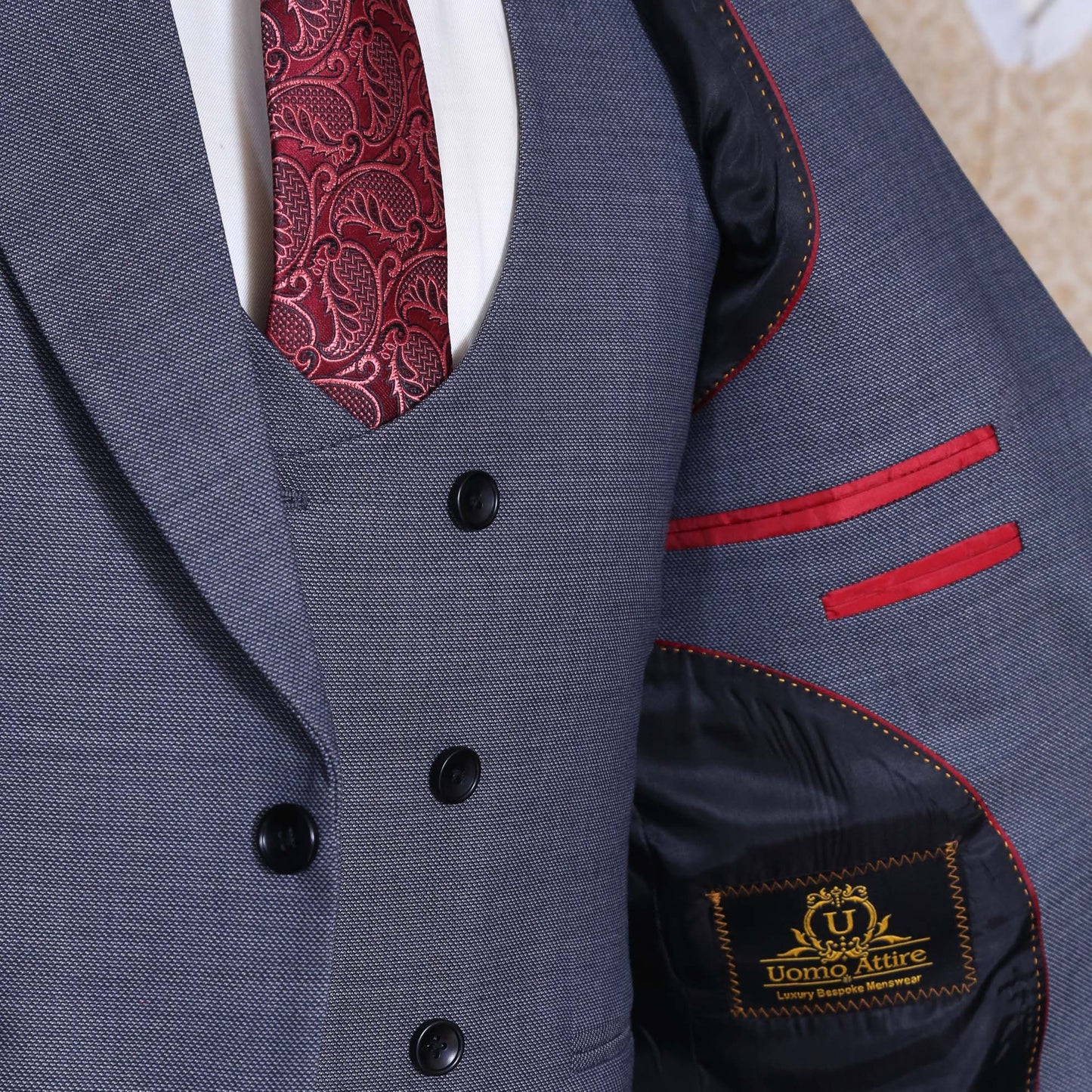 Classic Blue Slim Fit 3 Piece Suit for Men  Inside Round Fashion