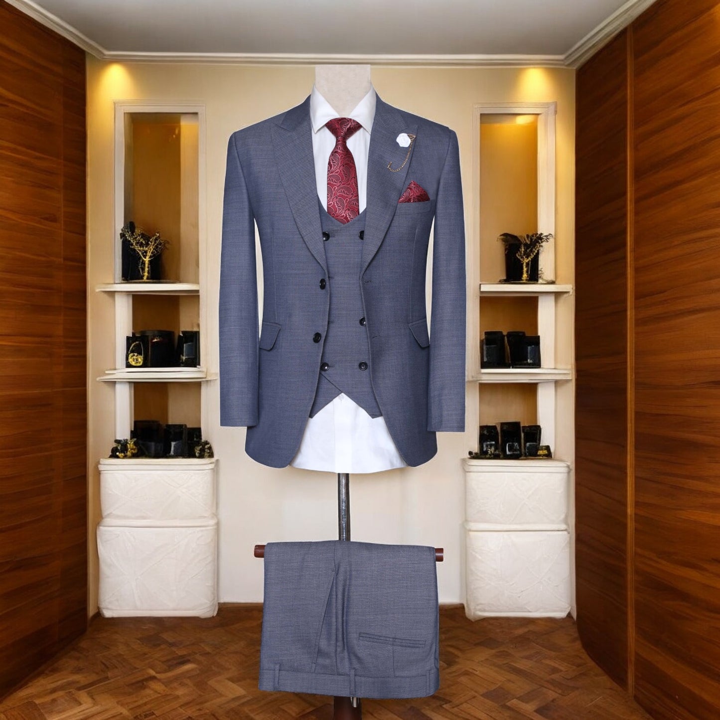 Classic Blue Slim Fit 3 Piece Suit for Men with Pants