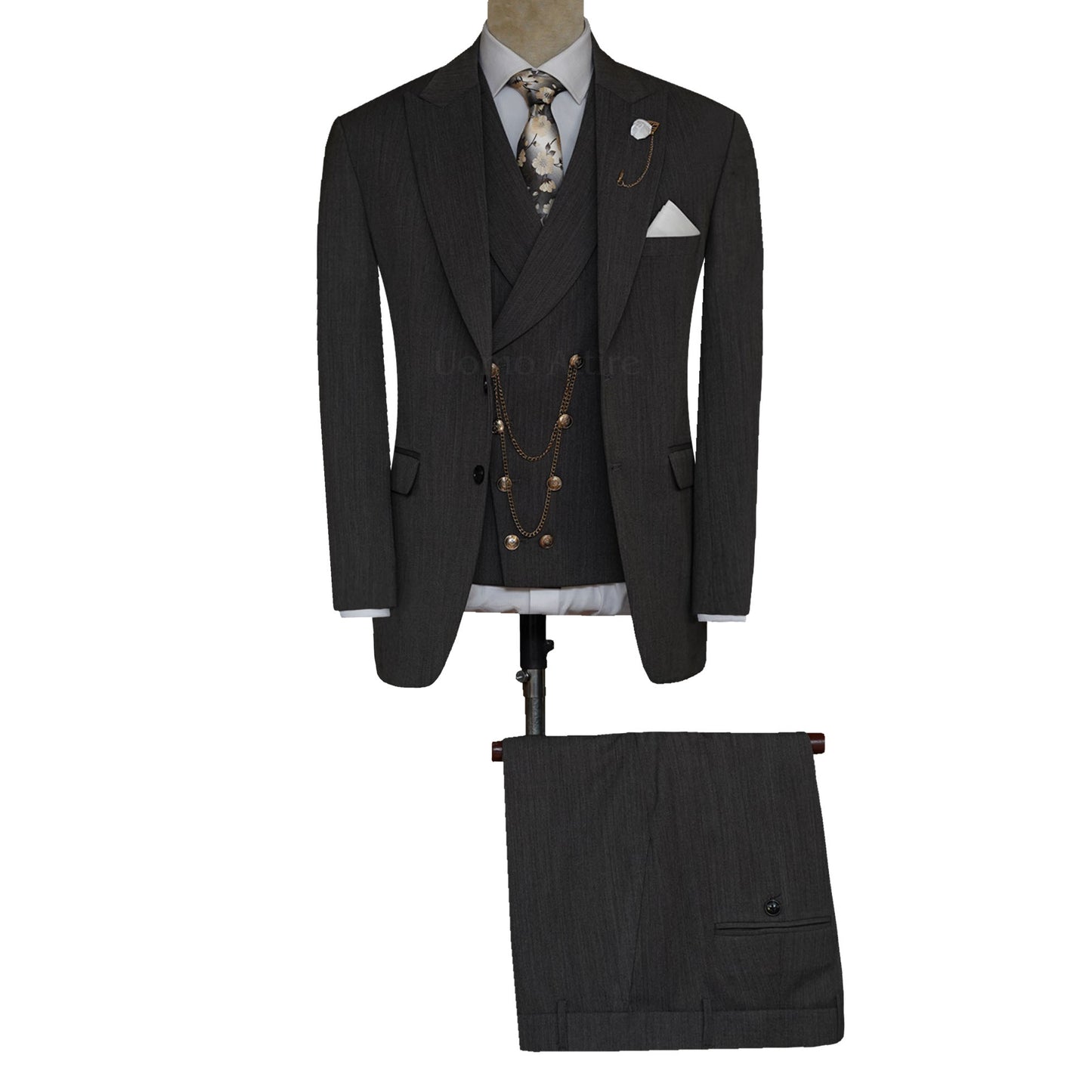 Classic Gray Bespoke 3 Piece Suit for Men with Pant