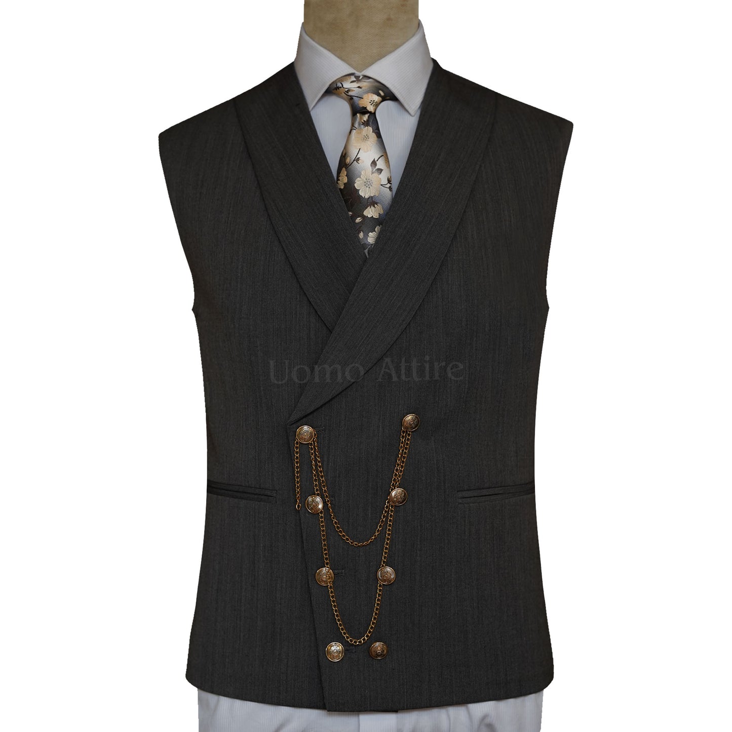 Classic Gray Bespoke 3 Piece Suit for Men Vest