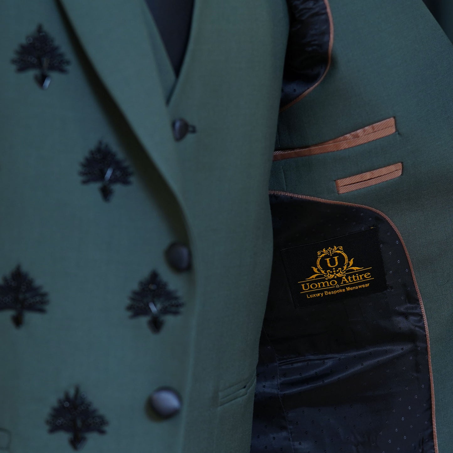 Inside Round Lining Fashion of Custom Embellished Light Green Three Piece Suit | Three Piece Suit for Men
