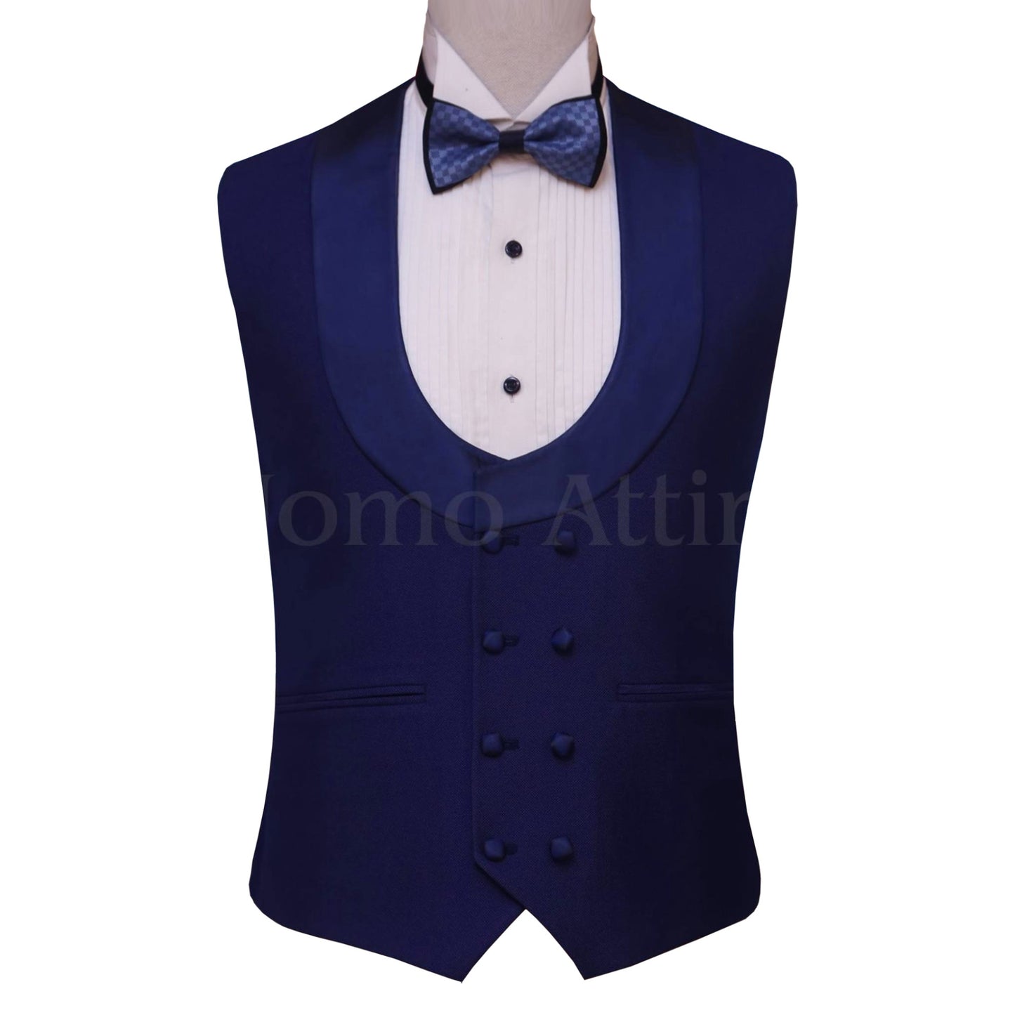 Custom designer blue tuxedo suit for wedding with same fabric double breasted vest | Blue tuxedo suit
