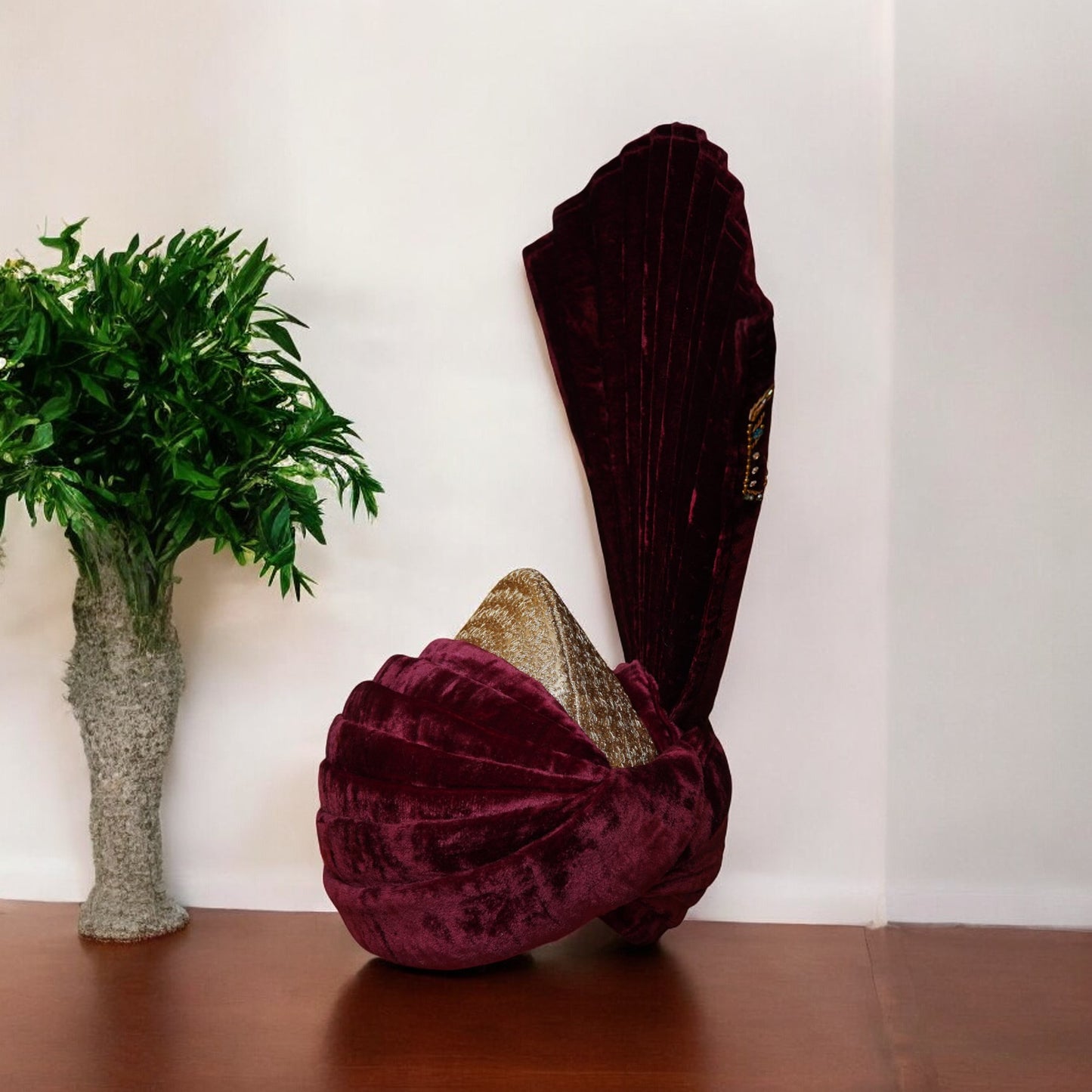 Customized Maroon Velvet Turban with Embellishments