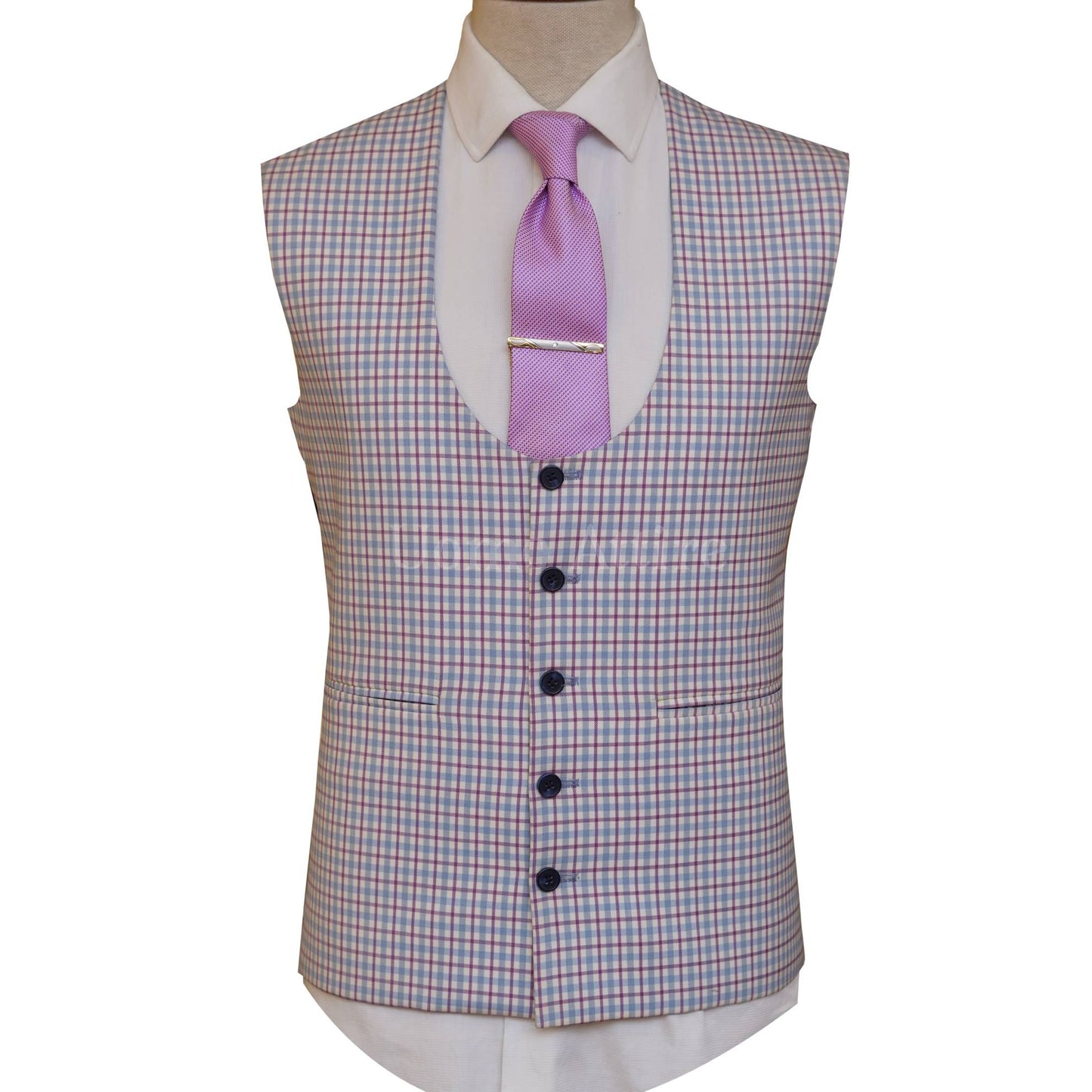 Custom made blue wedding suit for groom with check vest| Best custom wedding suit for groom
