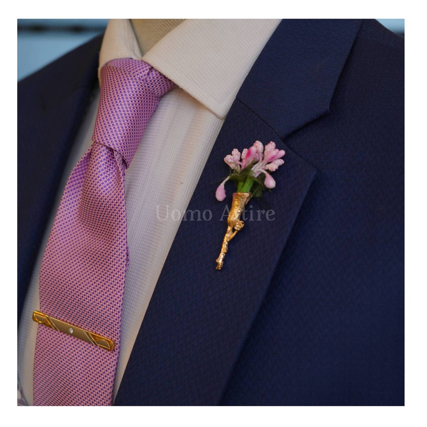 Custom made blue wedding suit for groom lapel pin and formal tie | Best custom wedding suit for groom