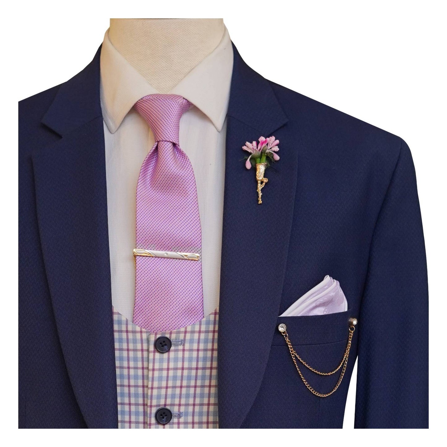 Custom made blue wedding suit for groom pocket square and chain brooch| Best custom wedding suit for groom