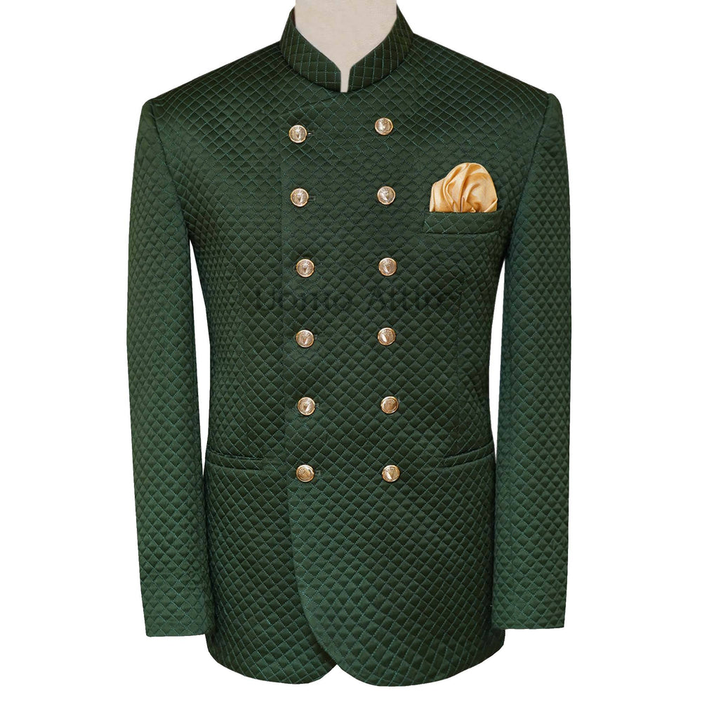 Deep green prince coat design with soft padding | Prince coat for mehndi event
