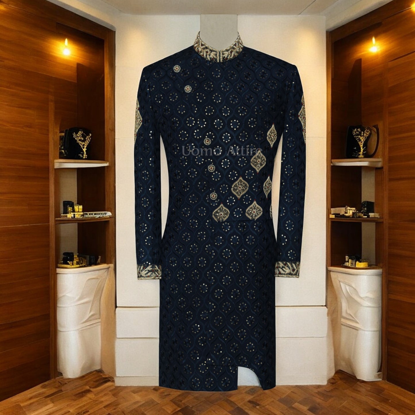 Designer Navy Blue Sherwani for Groom