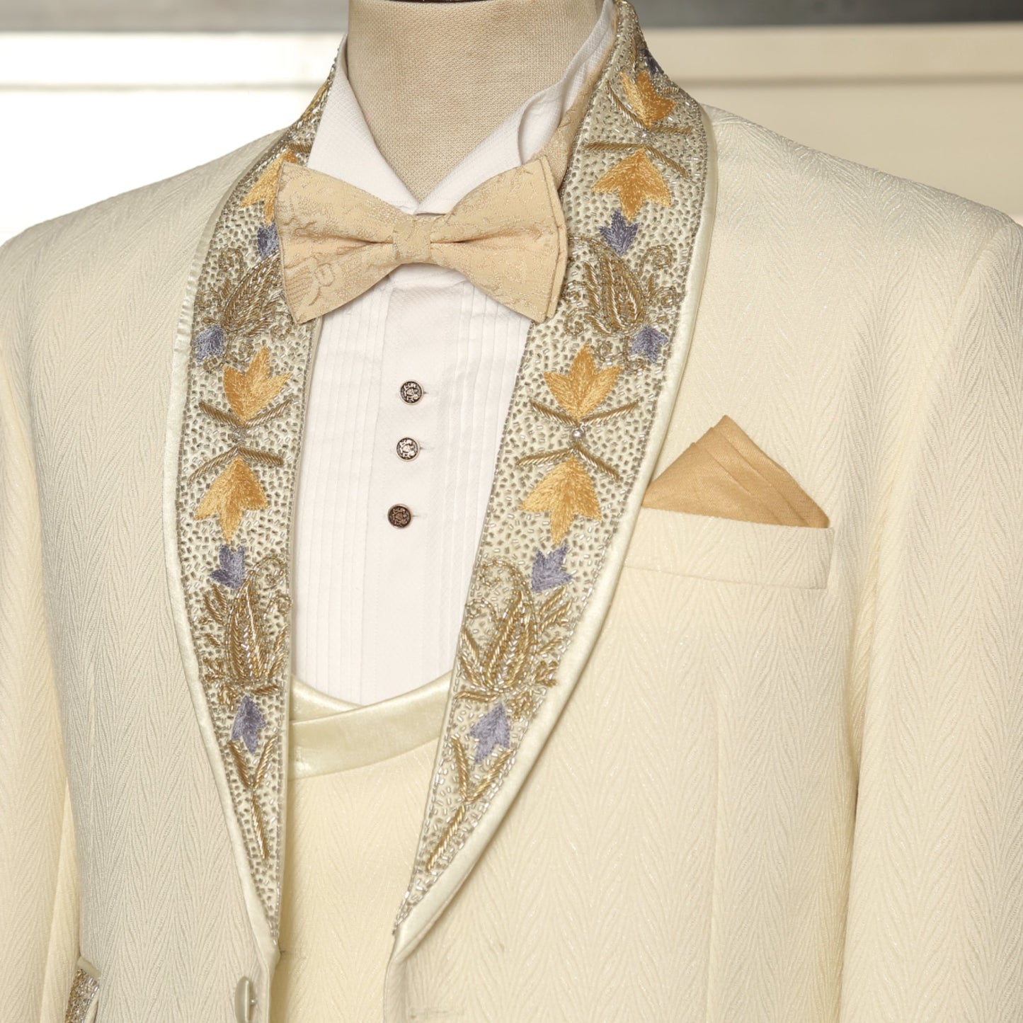 Off White Designer Tuxedo Suit for Wedding and Party  with Hand Embellishments | Tuxedo Suit