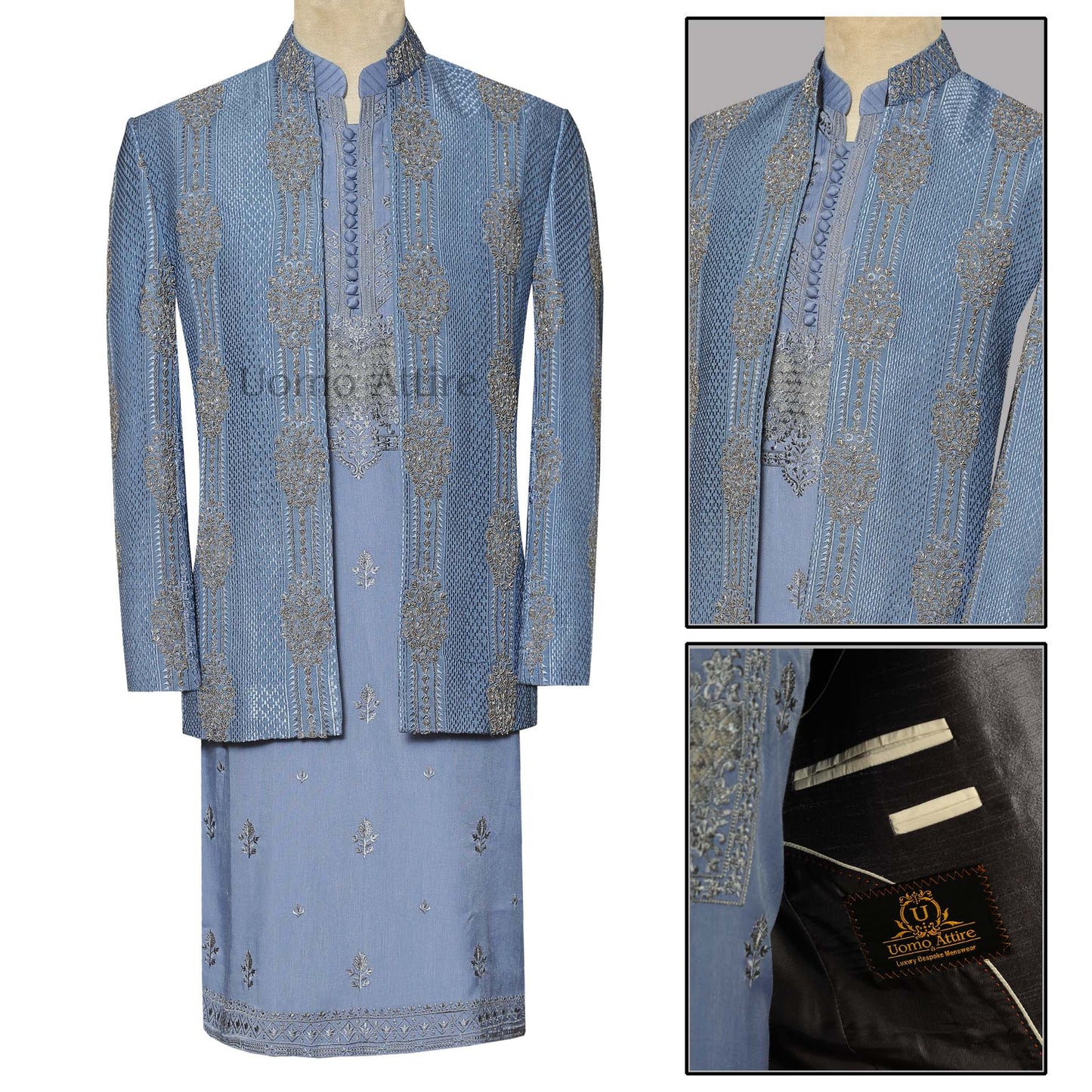 Designer Sky Blue Wedding Prince Coat for Men