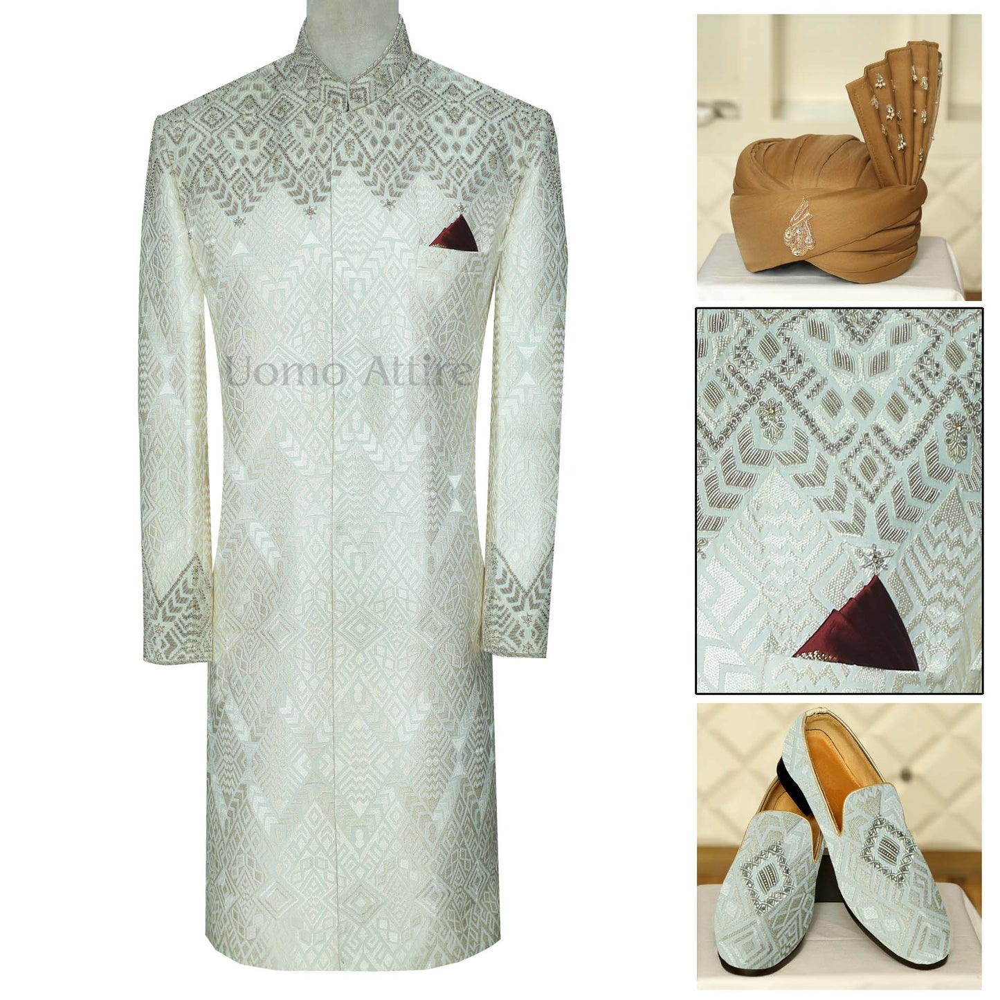 Designer Off-White Wedding Sherwani in Pure Karandi