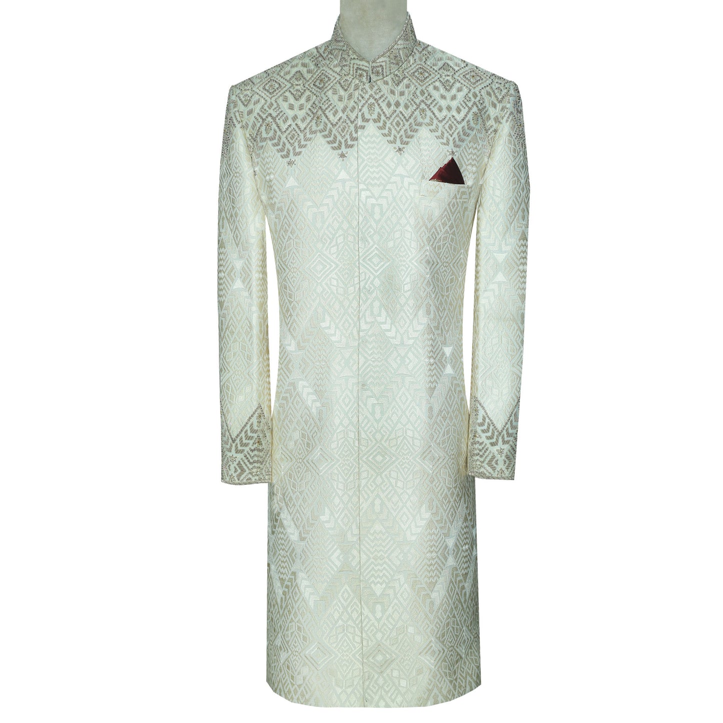 Designer Off-White Wedding Sherwani in Pure Karandi