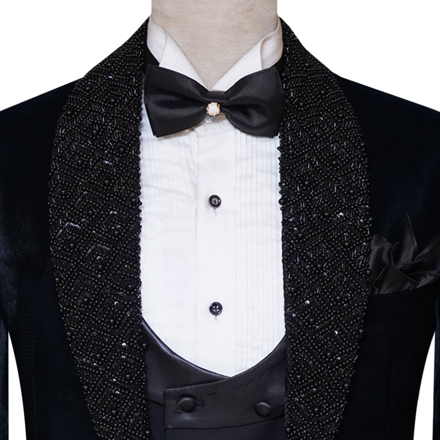 Designer groom and party wear black velvet tuxedo suit | Black tuxedo suit