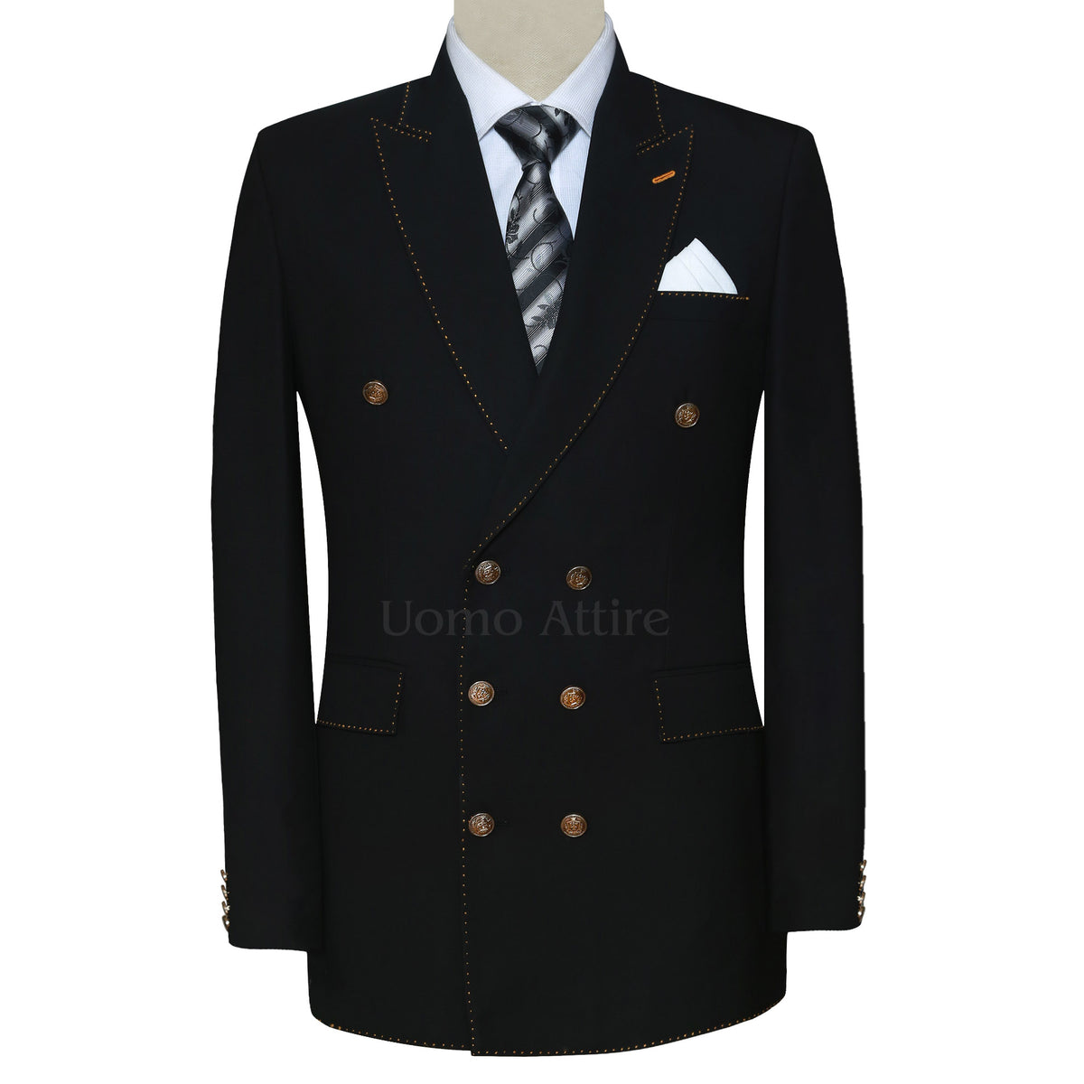Pretty Black Double Breasted 2 Pieces Slim Fit Solid Color Men's Suits