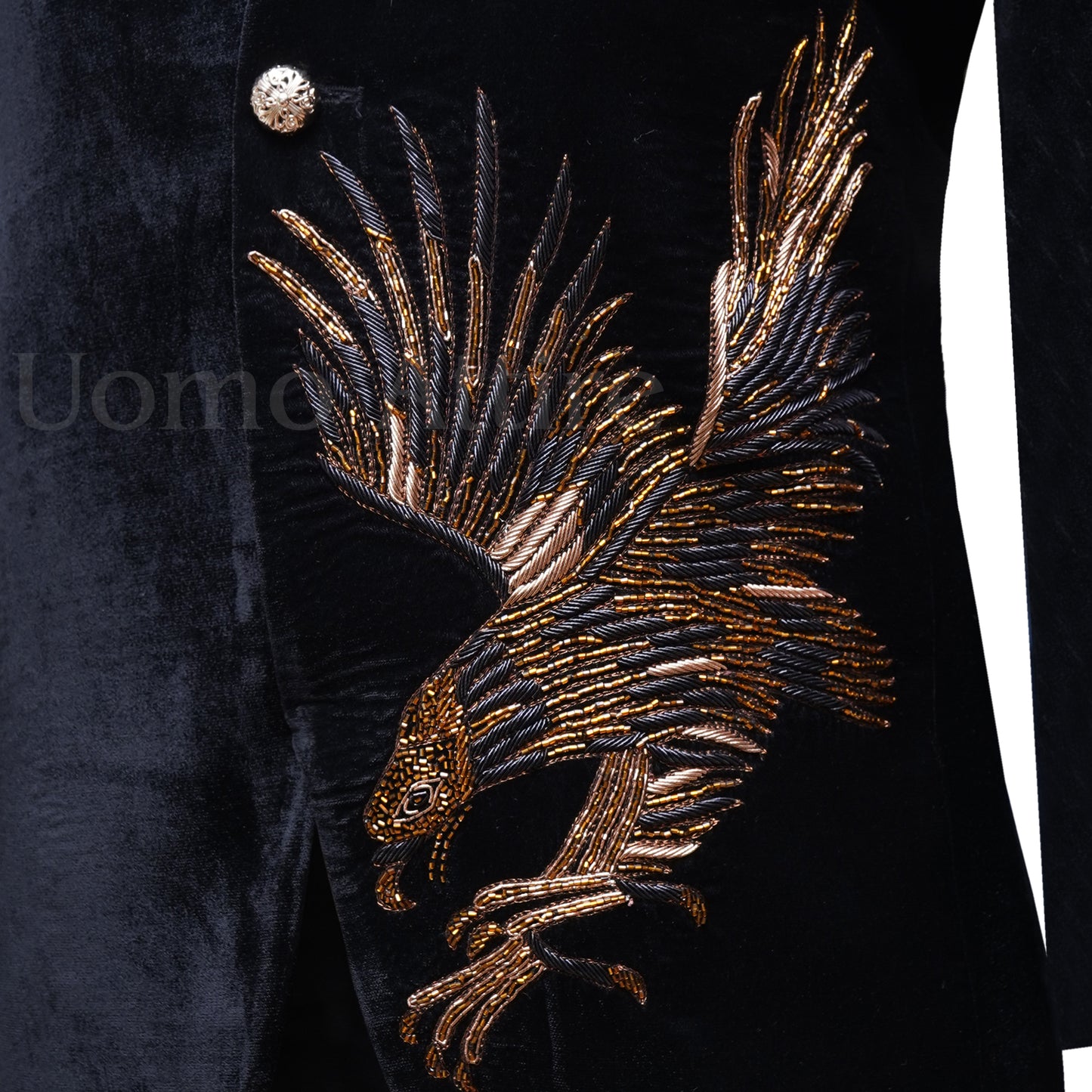 Eagle Embellished Nehru Cut Style Black Velvet Luxury Prince Coat