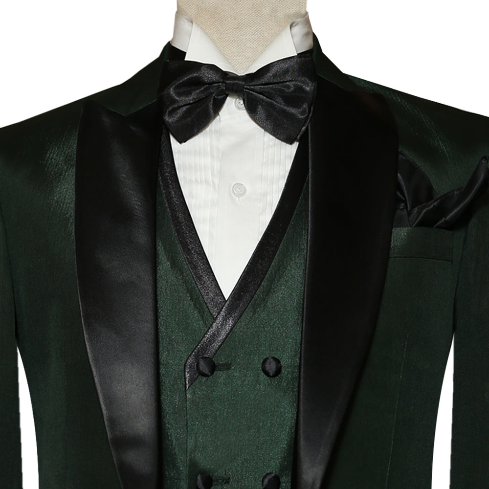 
                  
                    Forest Green Tuxedo Suit with Black Shawl Collar | Black Bow Tie and Pocket Square
                  
                