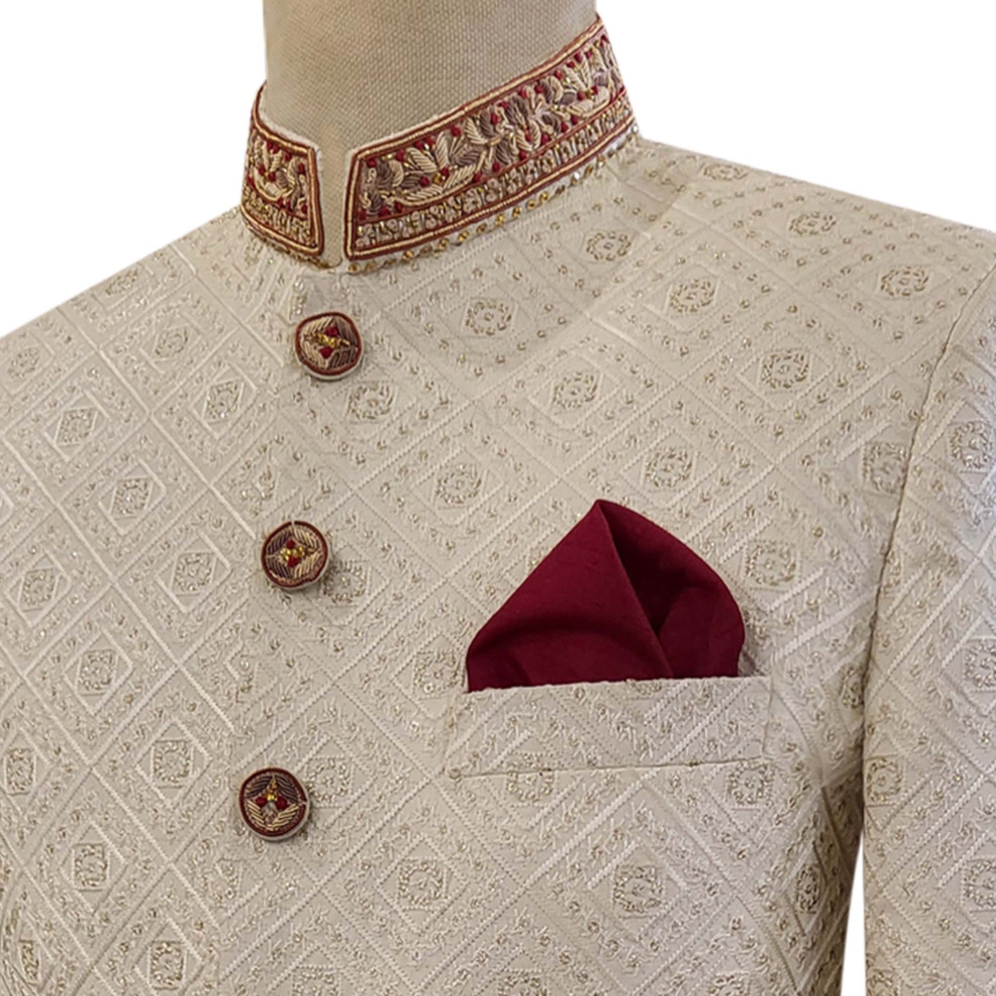 Fully embroidered fabric prince coat for groom 4