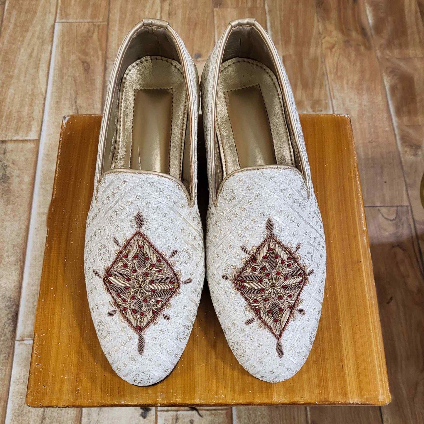 Fully embroidered fabric prince coat for groom with same fabric shoes