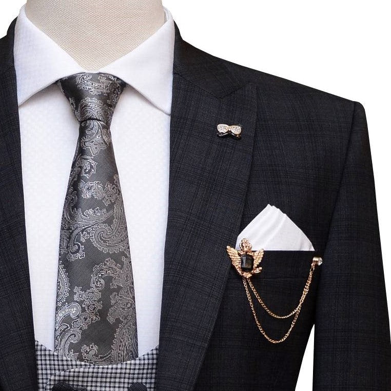 Glen check customized contrast three piece suit 2