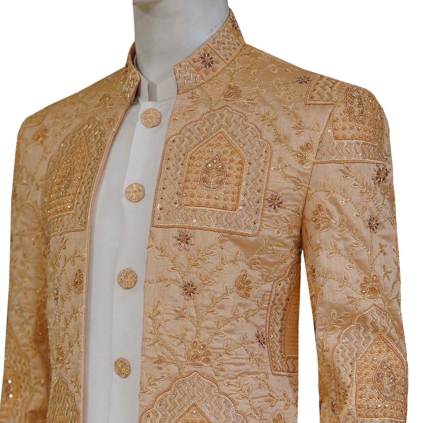 Golden Open Front Wedding Sherwani for Groom