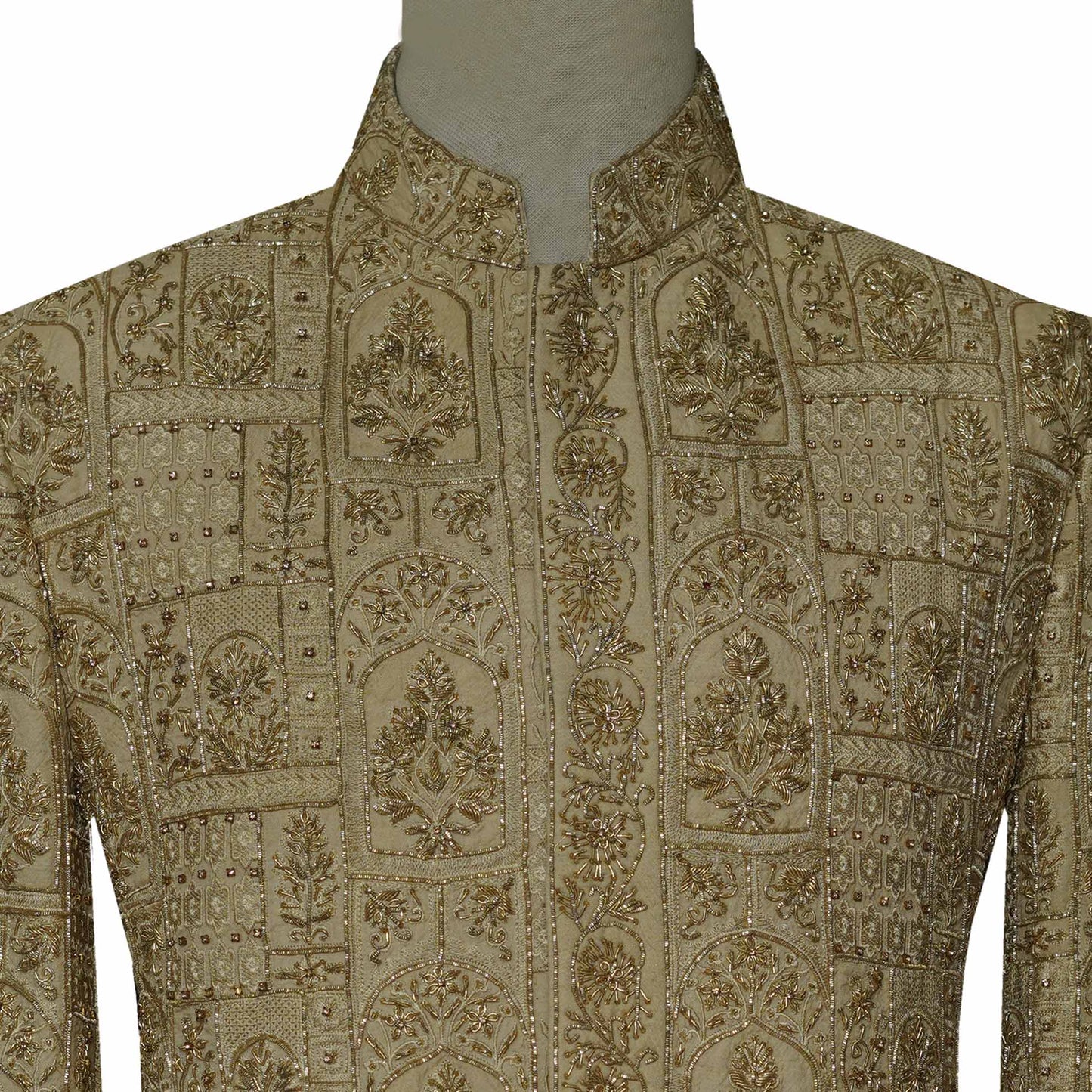 Golden Sherwani for Groom with Antique Hand Work