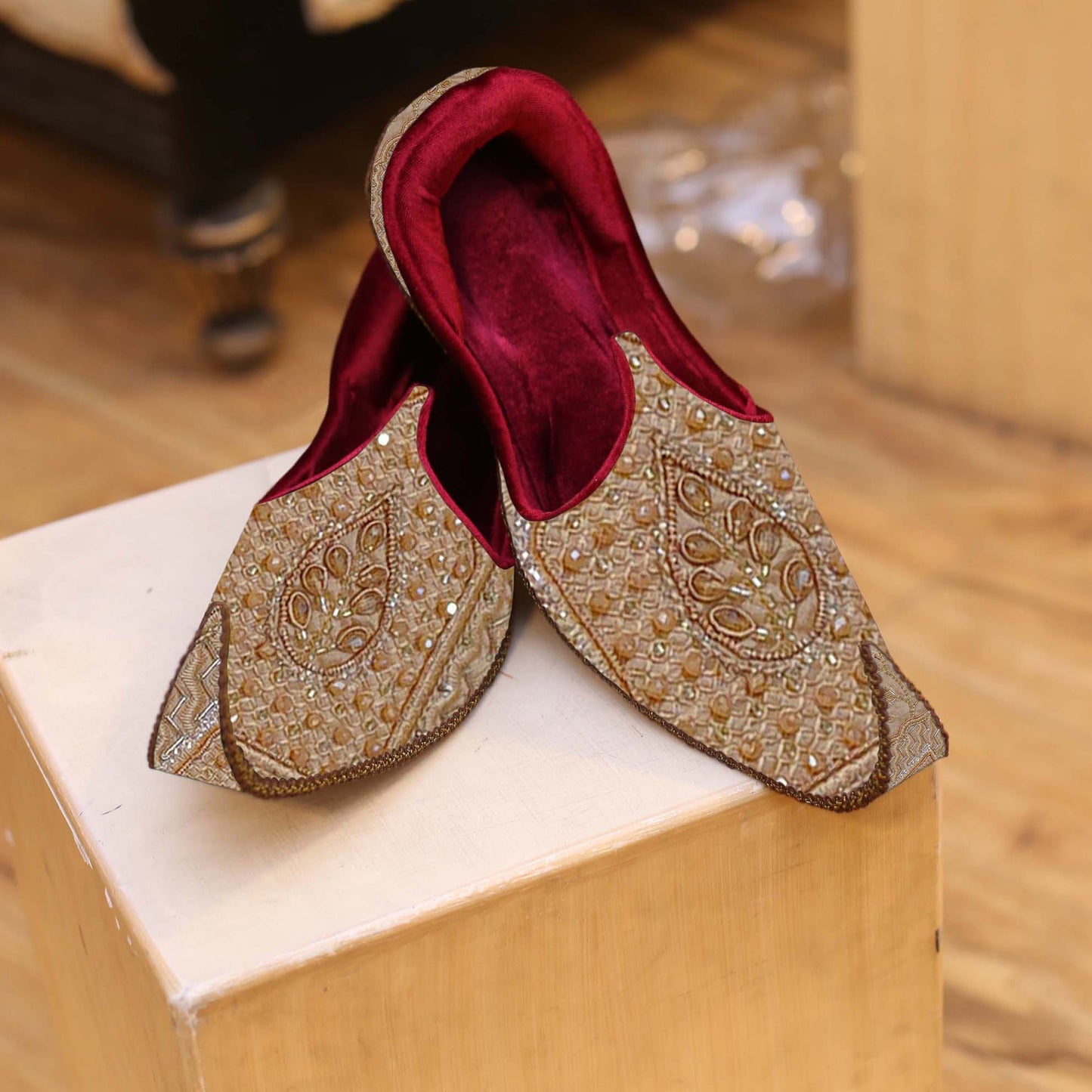 Hand Embellished Golden Khussa for Groom