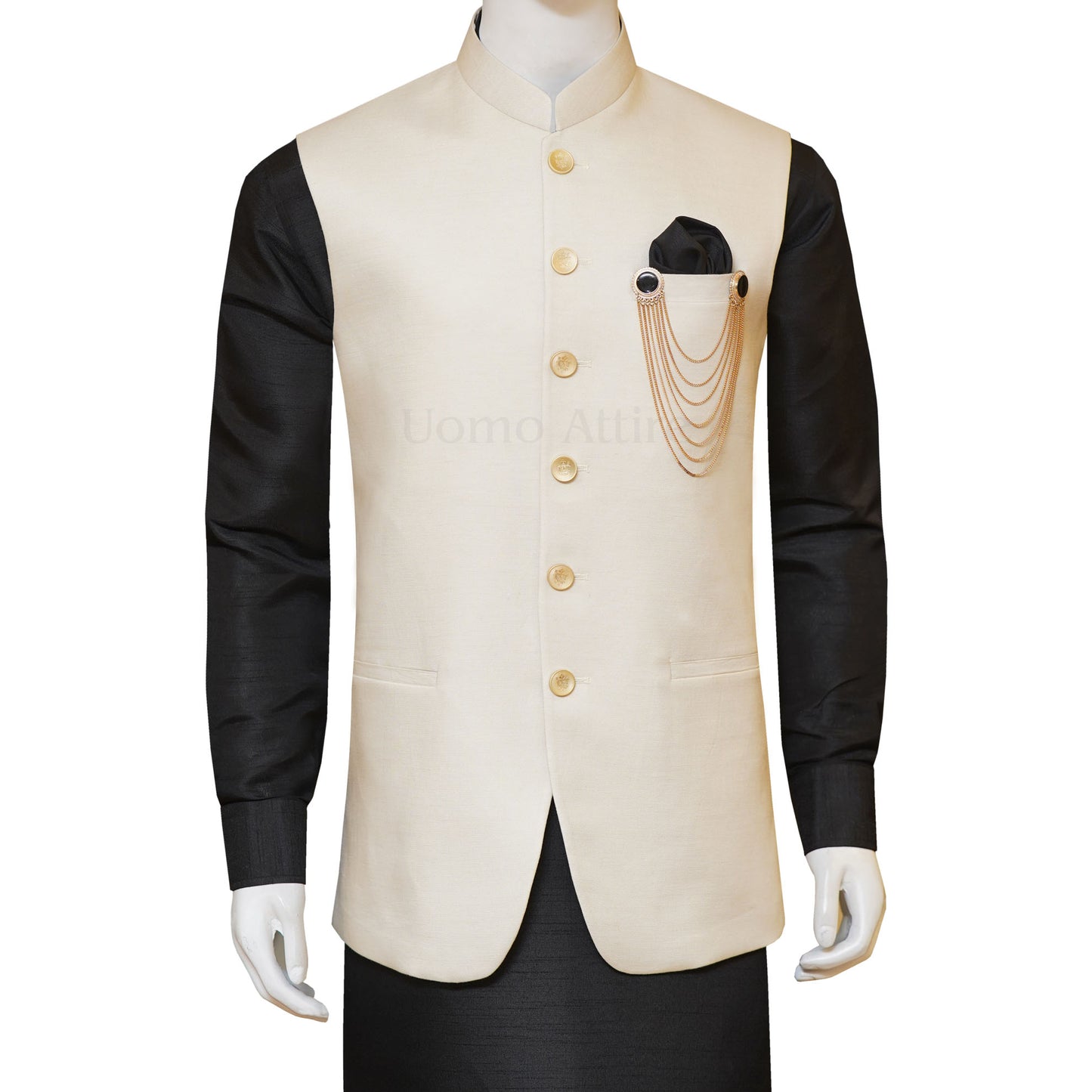 Imported Linen Fabric Waistcoat with Black Kurta Pajama
