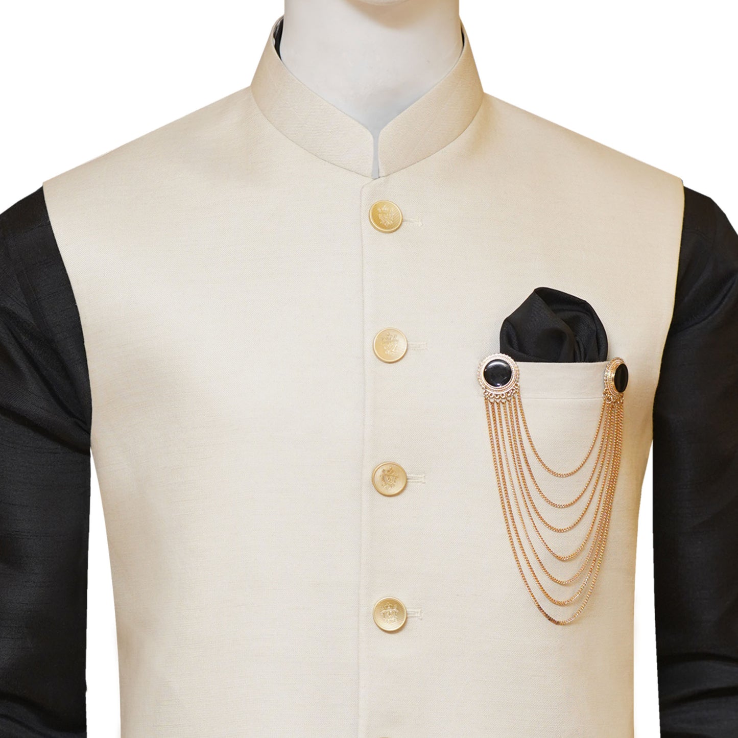 Imported Linen Fabric Waistcoat with Black Kurta Pajama
