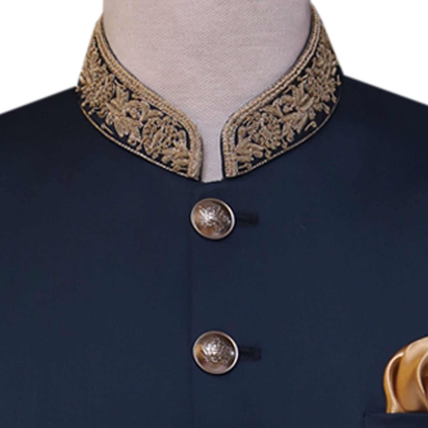 Ink blue embellished prince coat in italian, blue prince coat