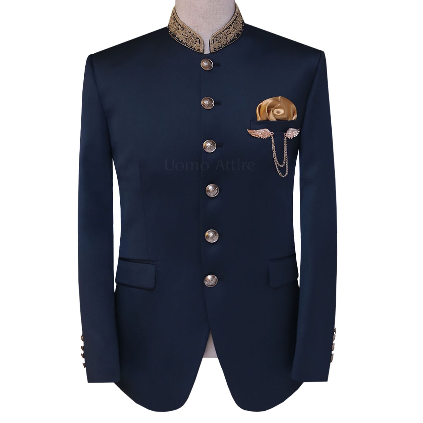 Ink blue embellished prince coat in italian, blue prince coat