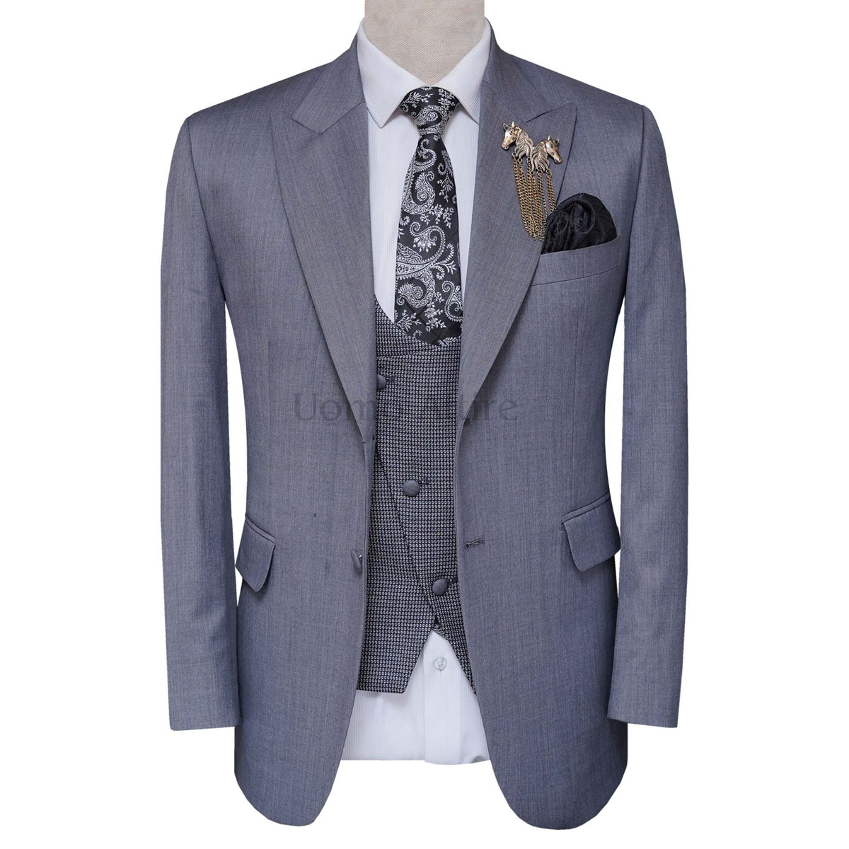 Men's 3-piece Suit Giovanni Grey and Black English Plaid Italian Style Classic Fit